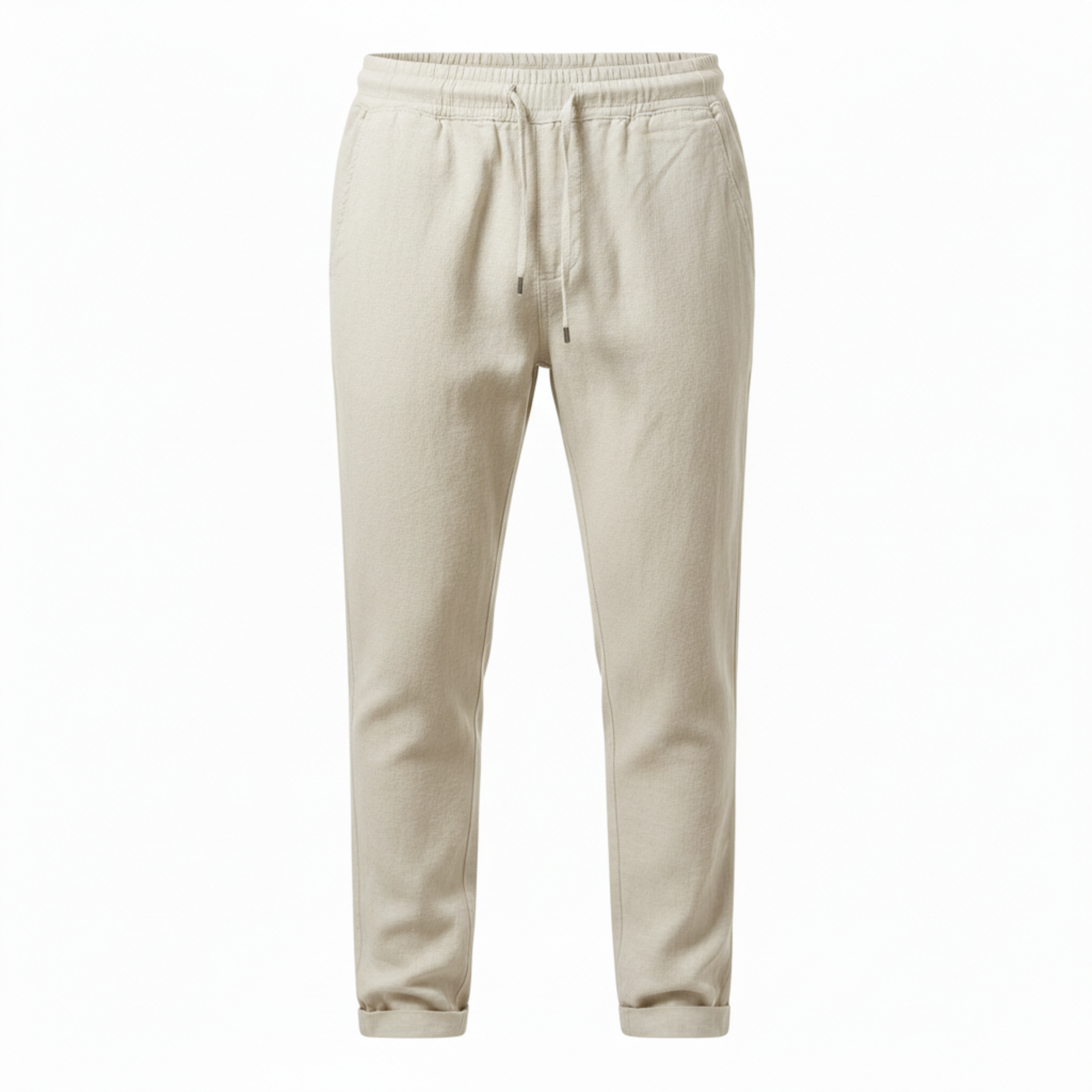 Pantaloni in Cotone e Lino da Uomo con Vita Elastica e Taglio Dritto Casual