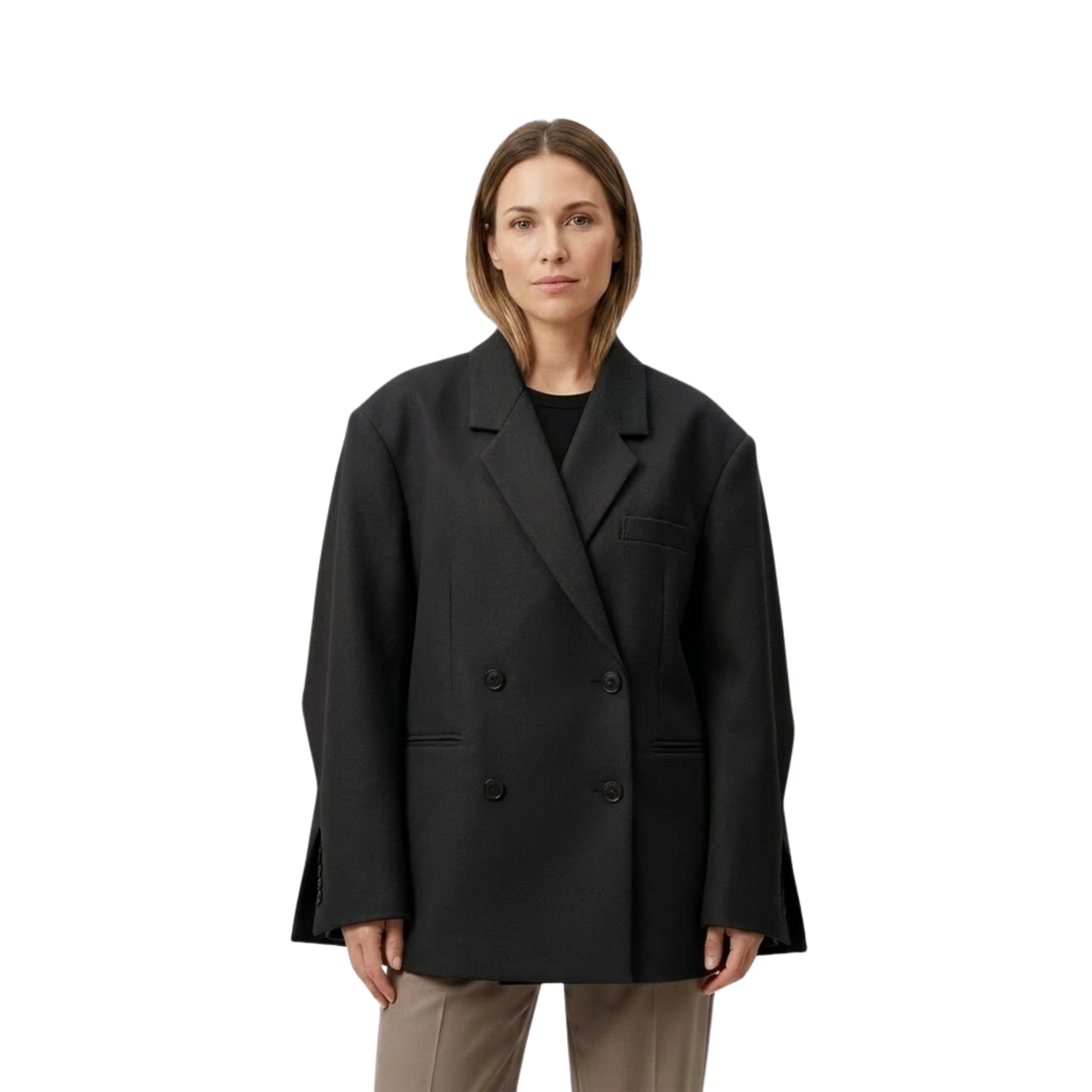 Blazer à Revers avec Poche et Bouton Unique pour Femmes avec Manches Longues