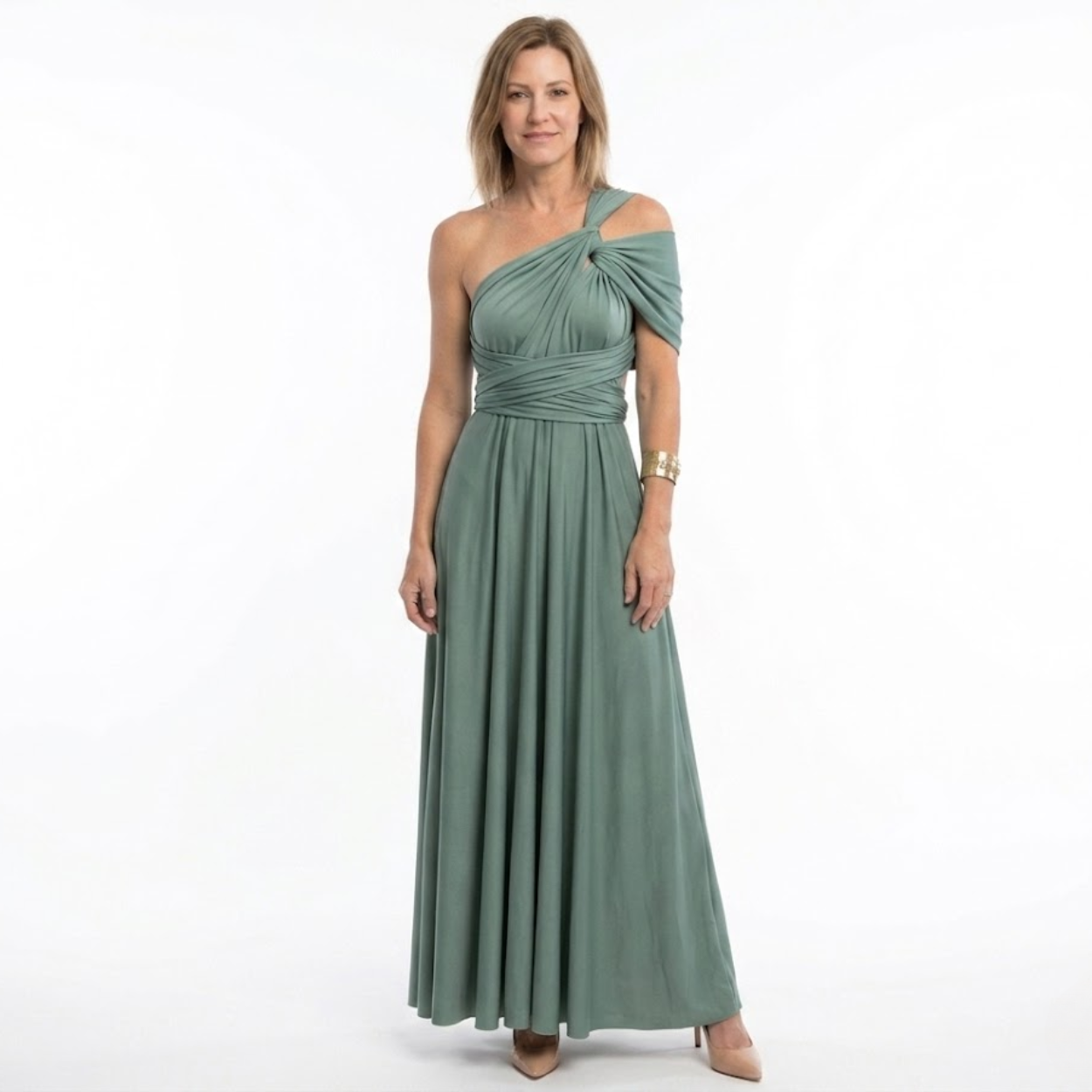 Vestido Maxi Convertible Infinity con Tirantes Multi-Posiciones y Falda Fluida