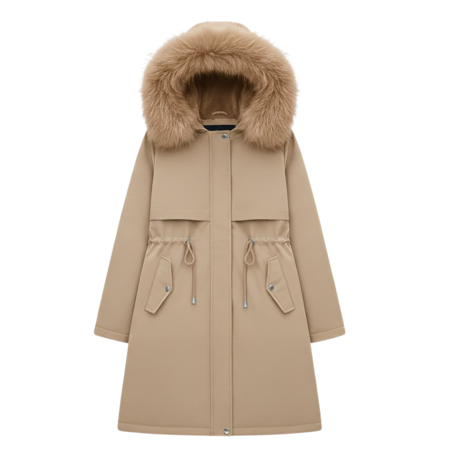 Parka Feminina Longa Reforçada e Quente com Forro de Lã e Capuz com Pêlo