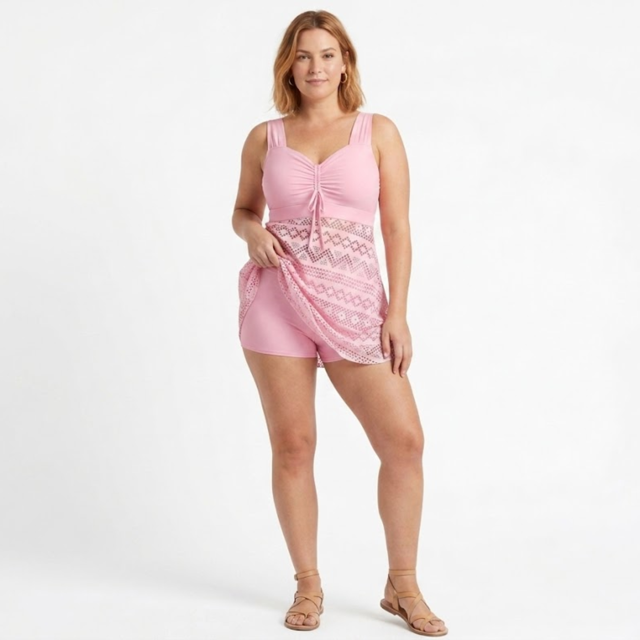 Tankini sæt til kvinder med højtaljet top og shorts