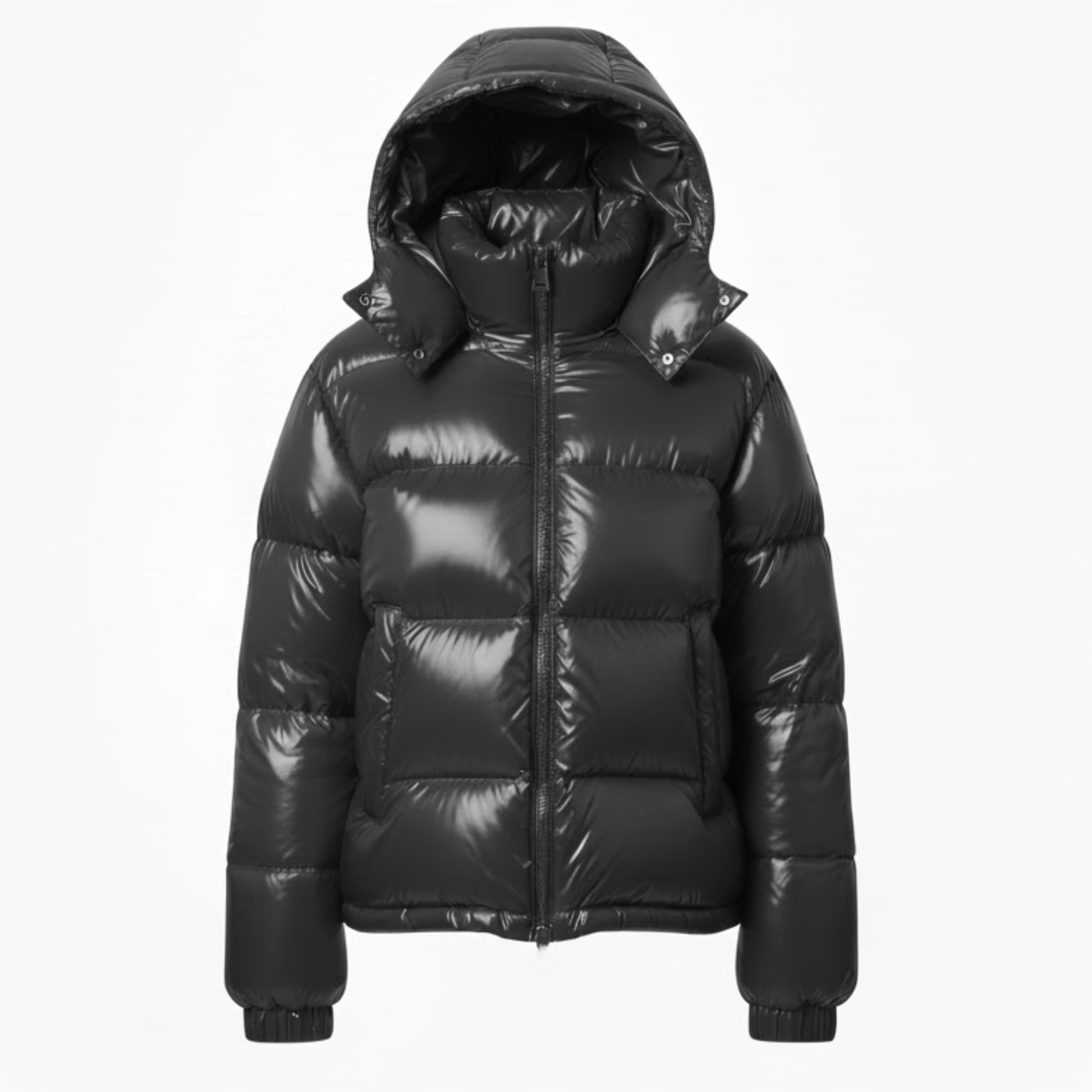 Women's Shiny Quilted Jacket with Hood, High Zipper Closure, Warm and Cozy