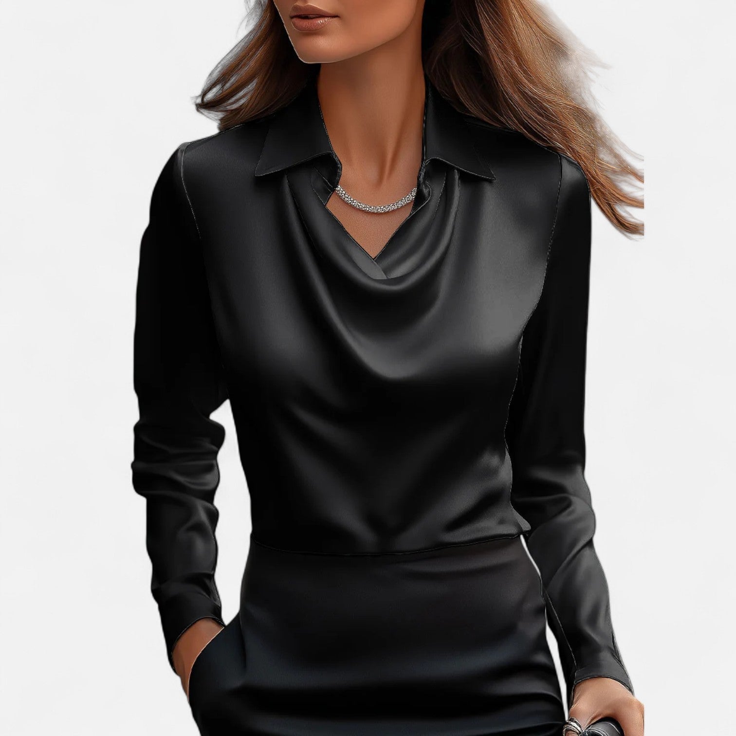 Ancienne Monde | Blouse Blanche en Satin Femme – Encolure Drapée, Élégance Intemporelle