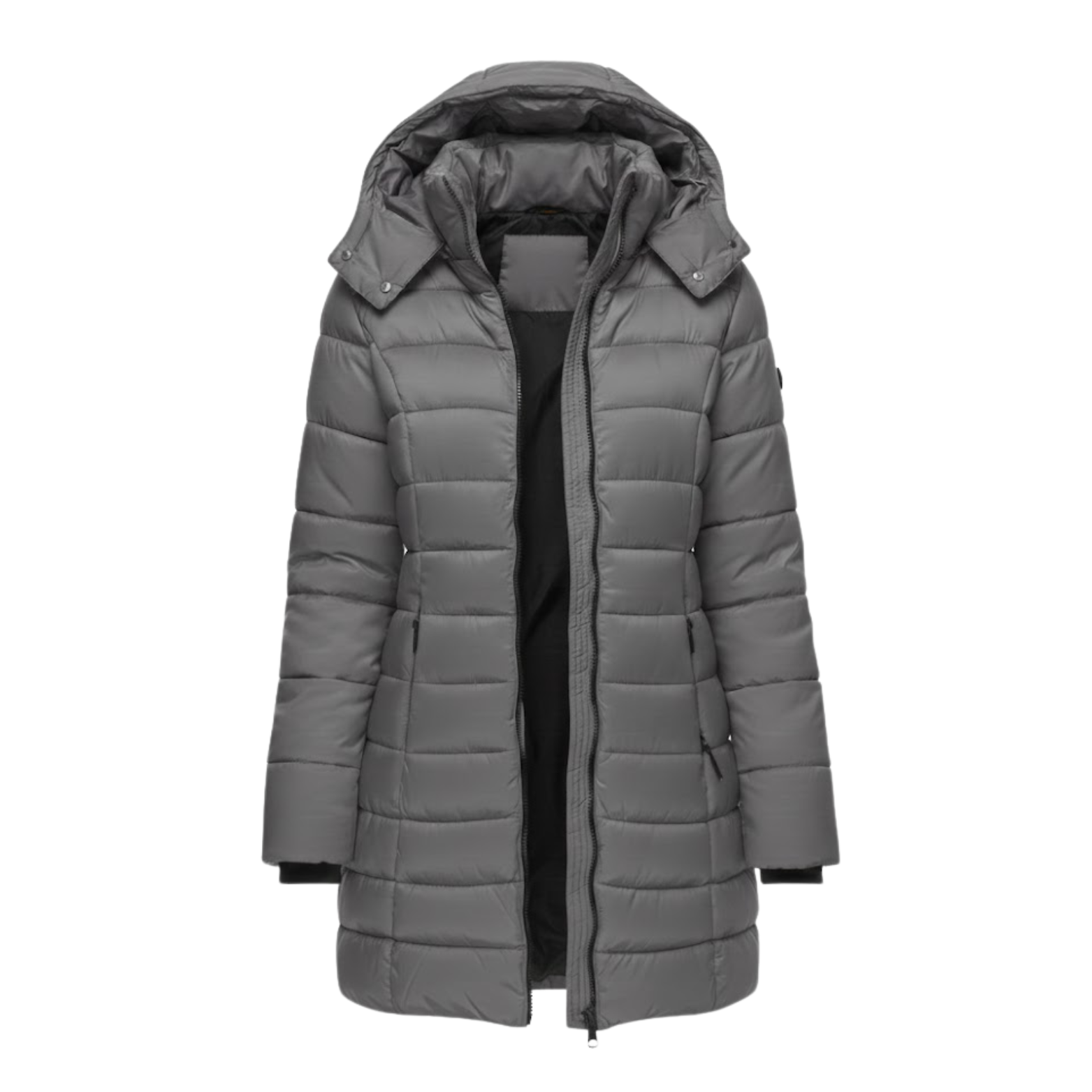 Parka Feminina Matelassada de Comprimento Médio com Capuz