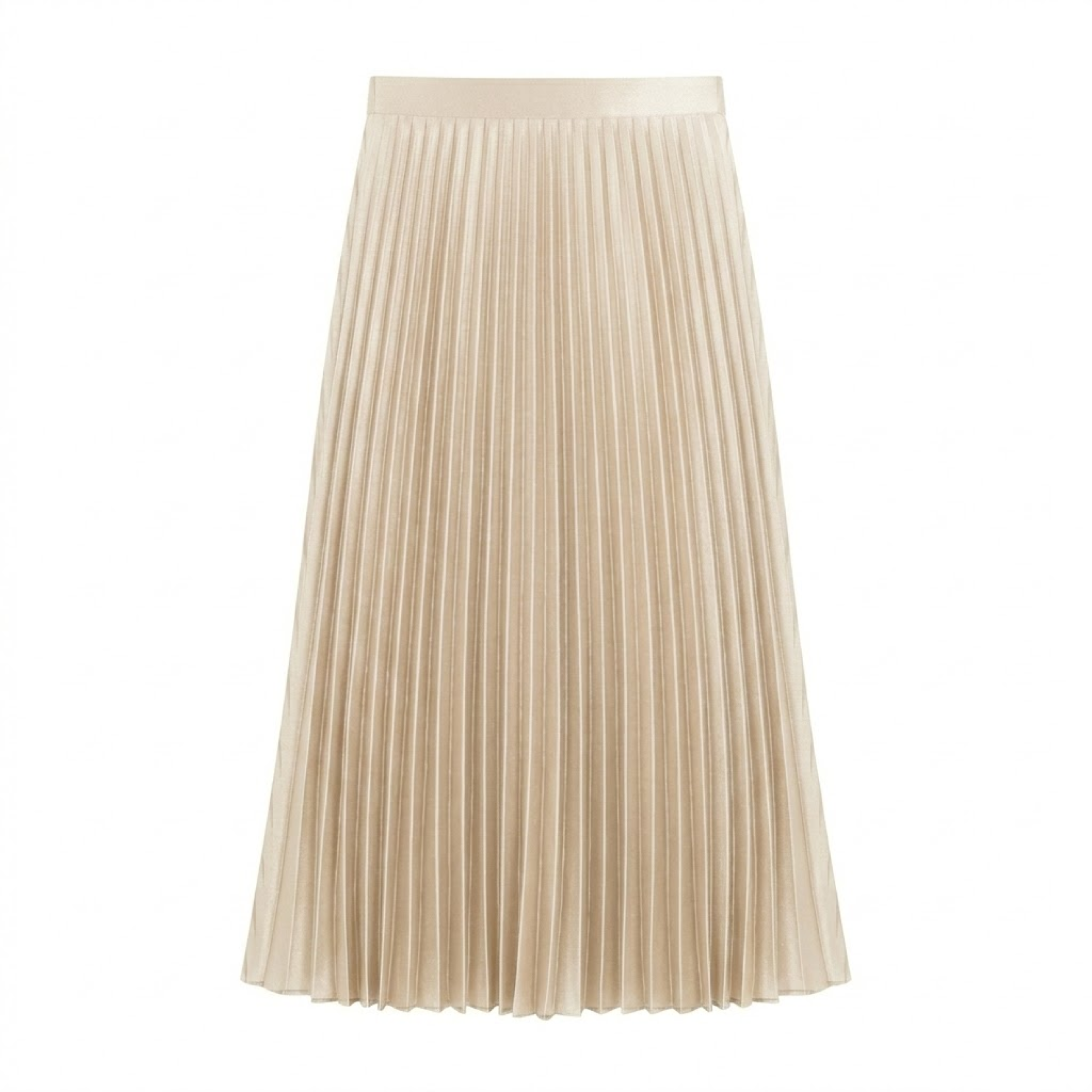 Saia Longa Plissada Satinada com Cintura Alta Elástica para Mulher