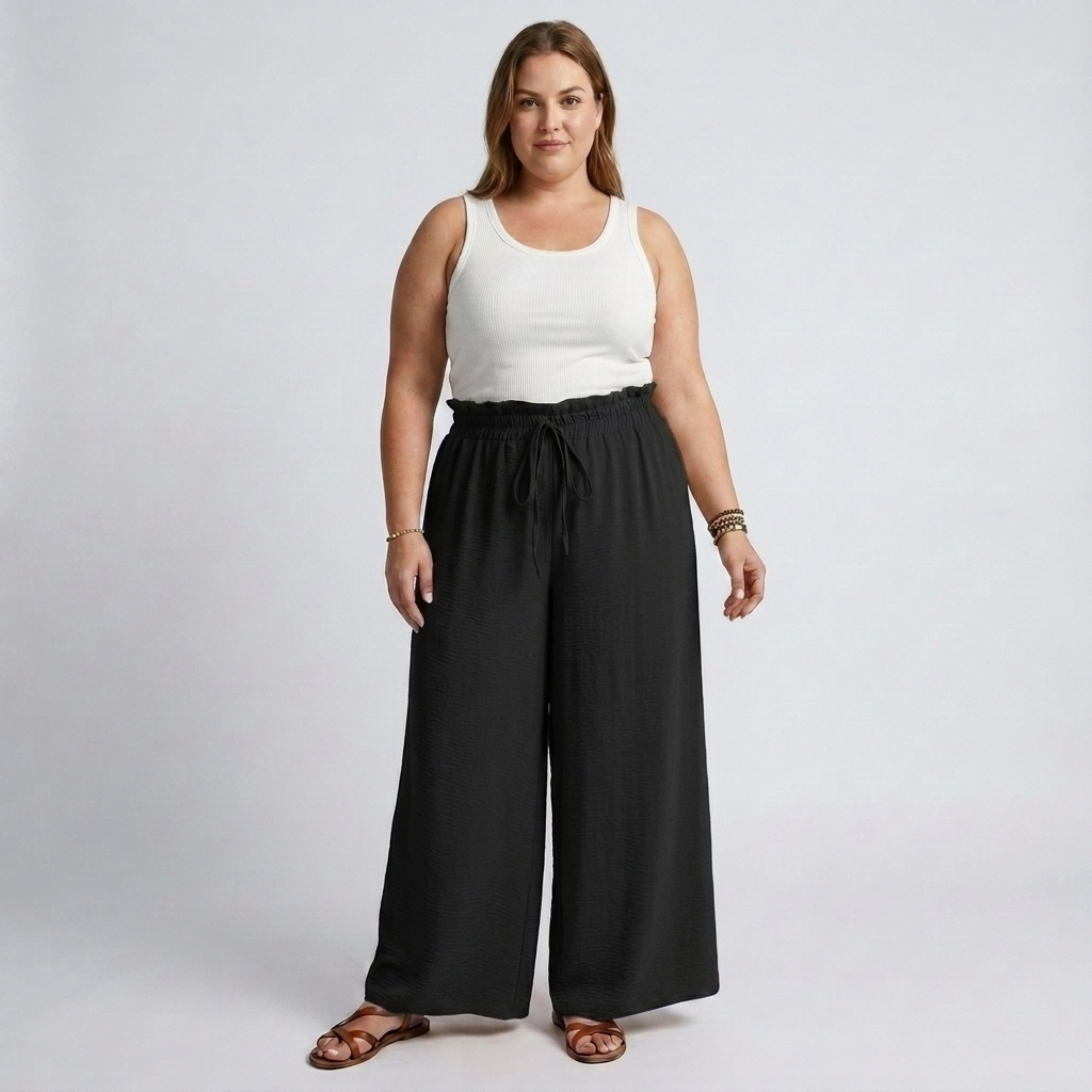 Pantaloni larghi taglia grande da donna con vita elastica e coulisse
