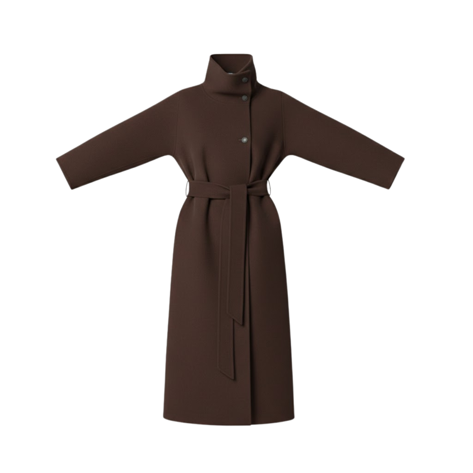 Hosszú, kétsoros gombolású, hajtókás galléros, formás kabát