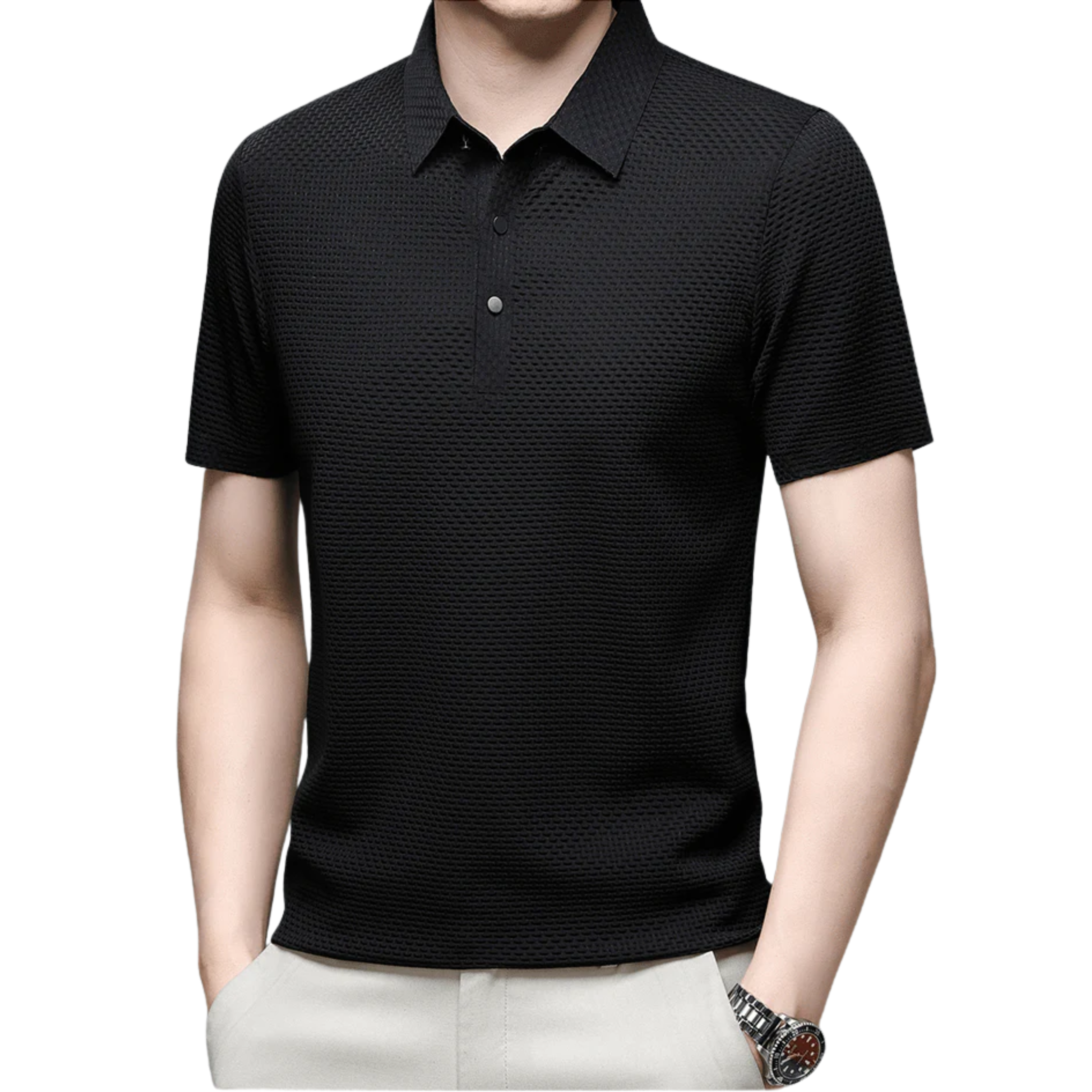 Men's Polo Shirt with Waffle Texture and Short Sleeves — Office & Relaxation