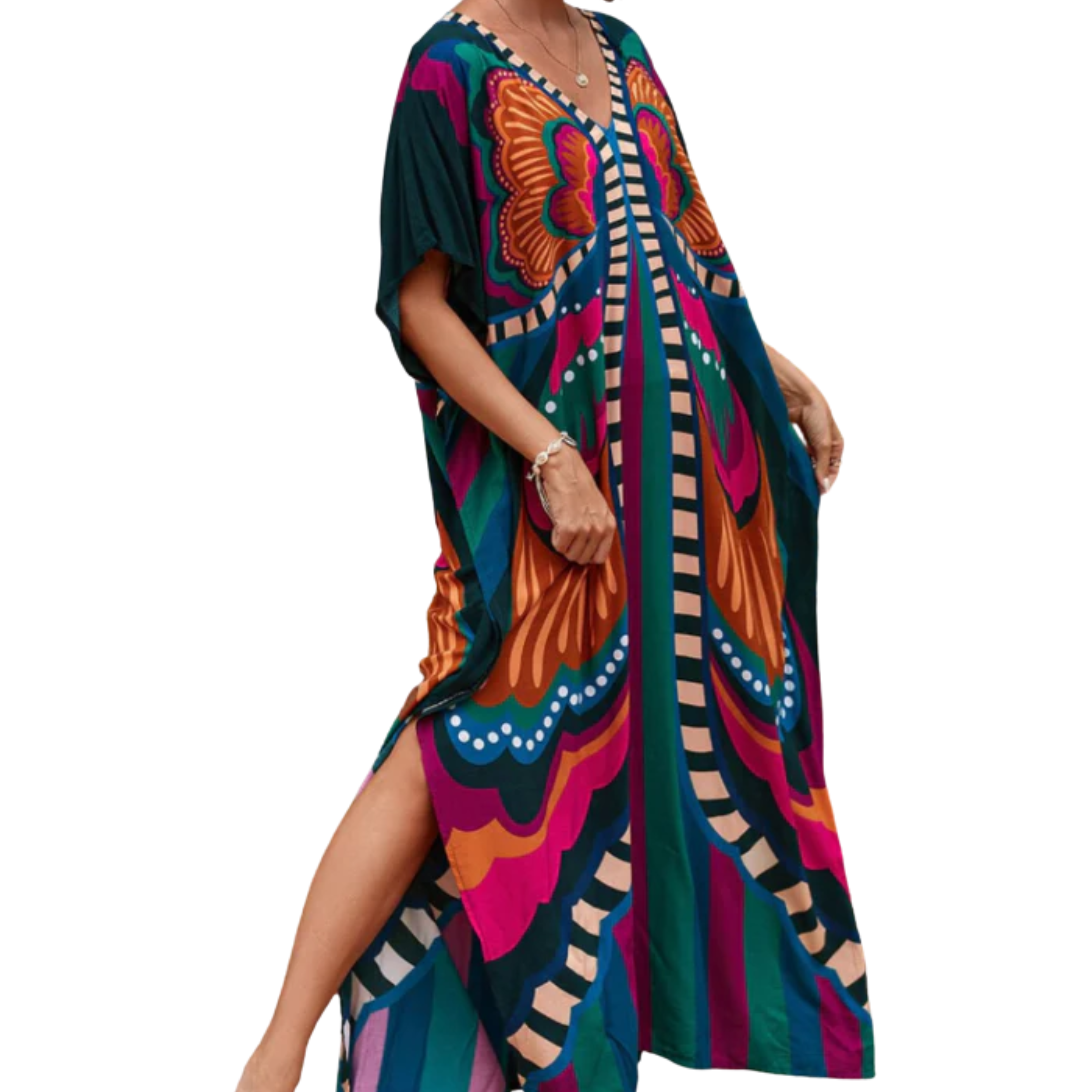 Robe kaftan kimono velká velikost — volný střih — pláž a cestování