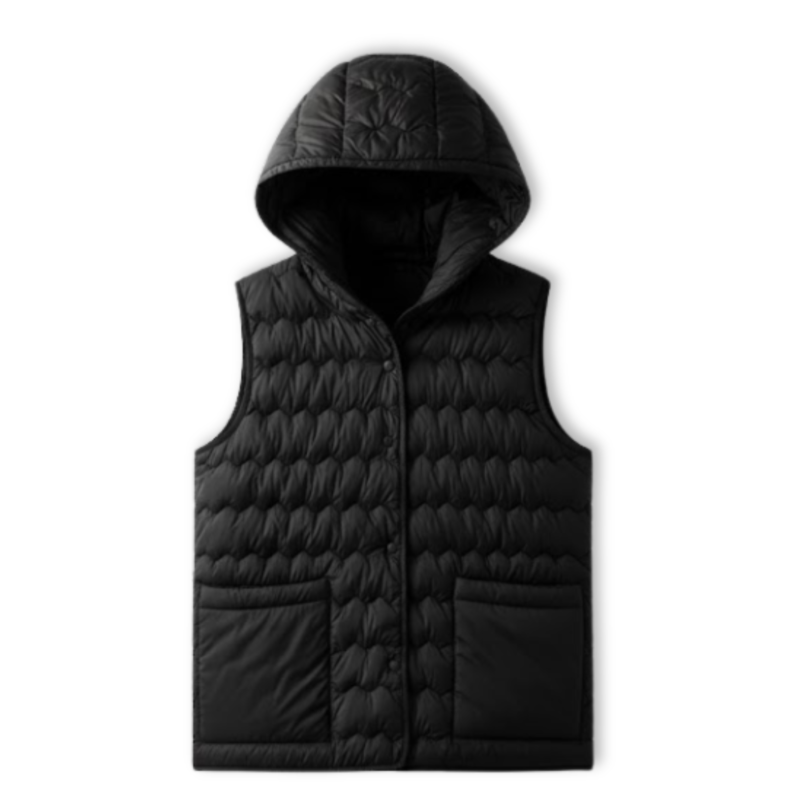 Könnyű, ujjatlan, bélelt mellény álló gallérral