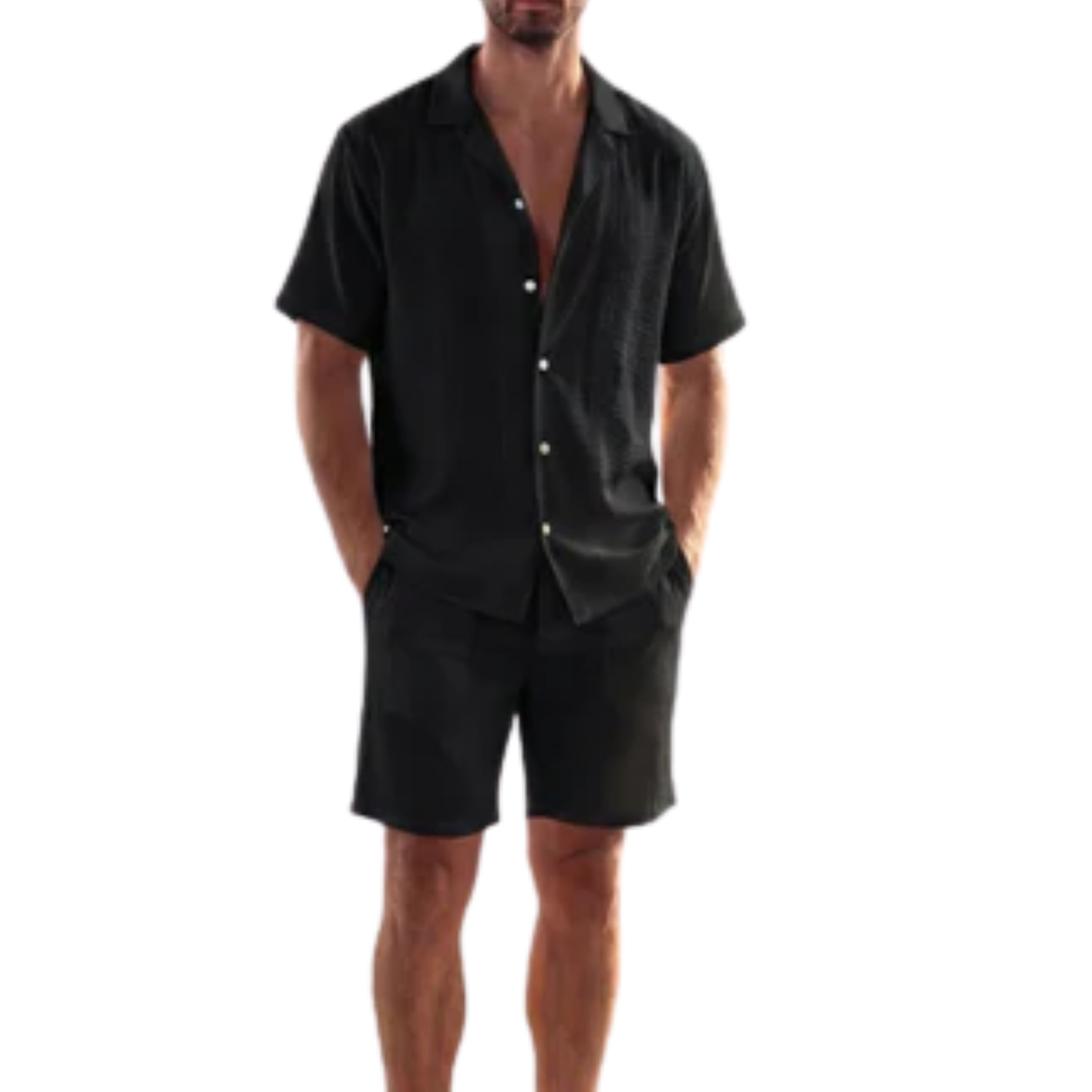 Herren-Leinen-Set — Kurzarmhemd und Shorts — Sommer und Strand