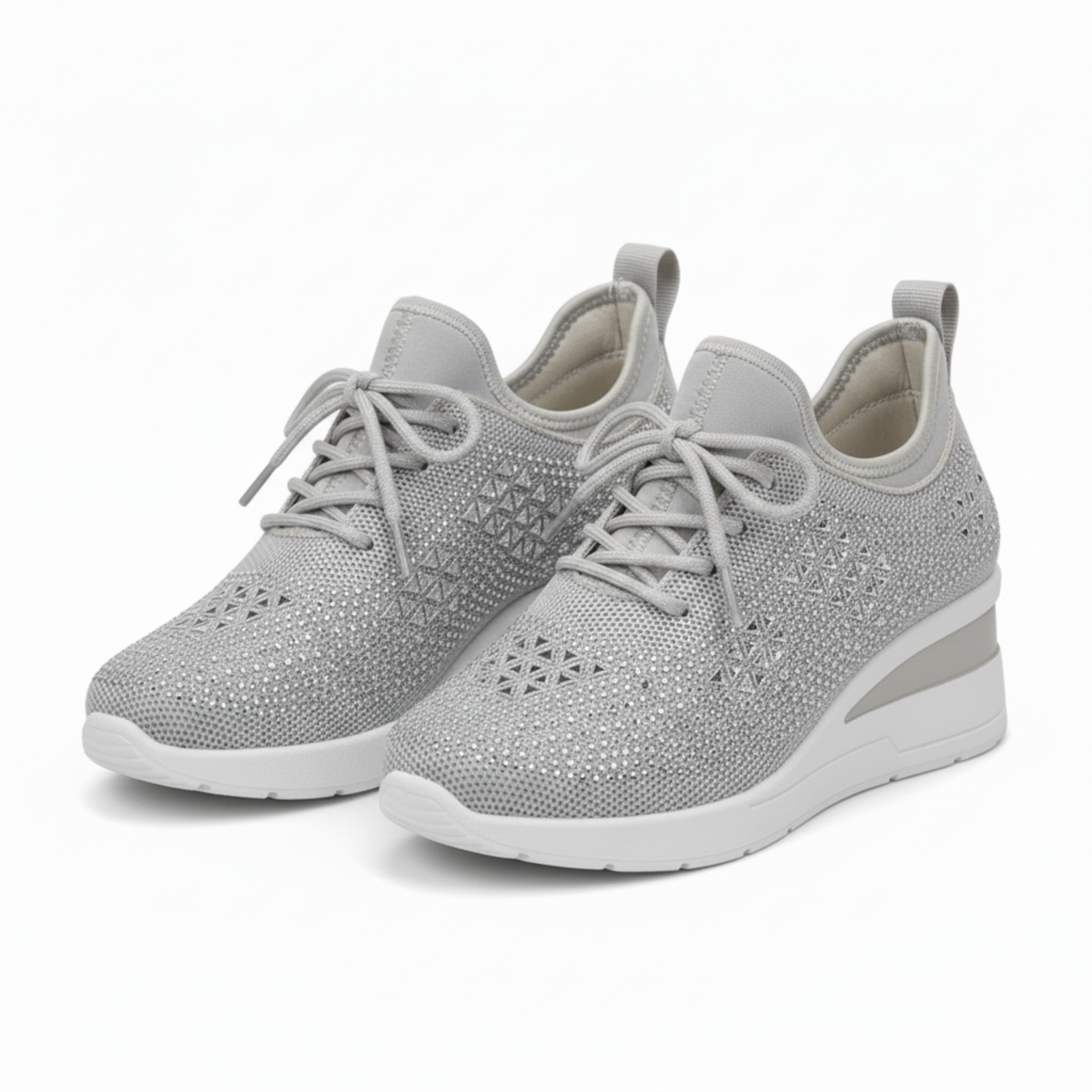 Sneakers med Kilehæl og Rhinsten til Kvinder, Platformssneakers i Mesh