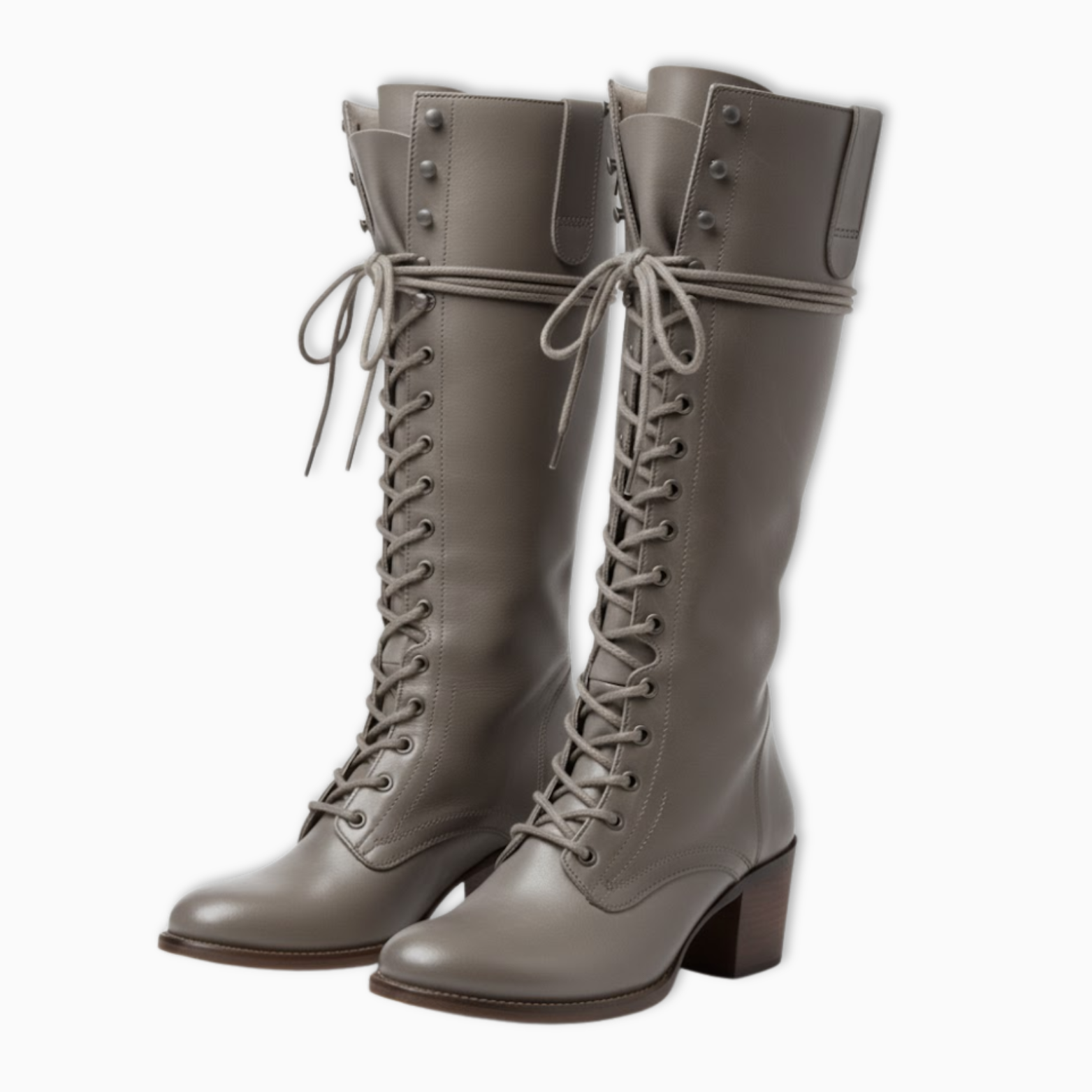 Botas altas de mujer con cordones altos en cuero envejecido con tacón cuadrado y forro suave