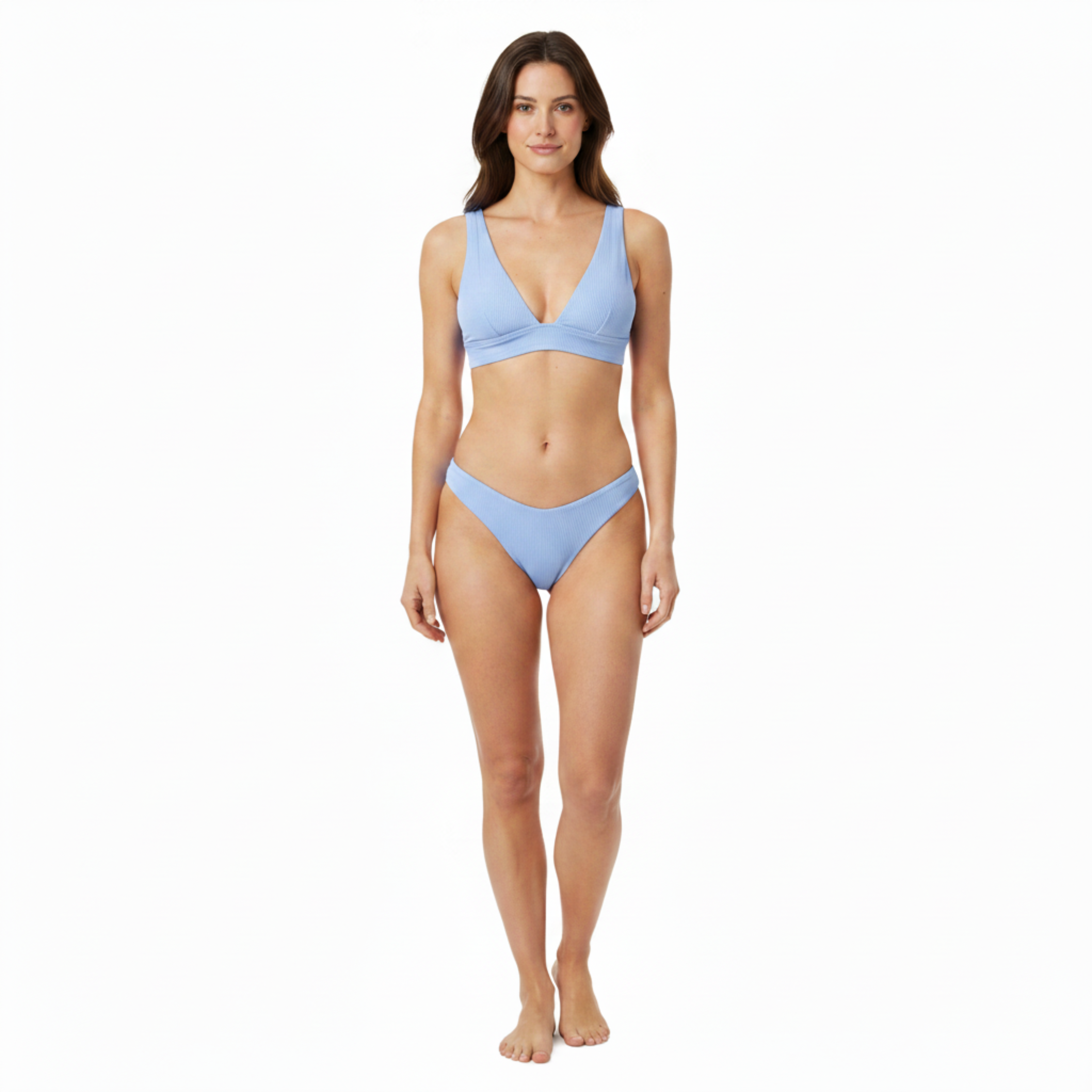 Dwuczęściowe bikini z wysokim stanem, biustonoszem push-up i prążkowaną fakturą