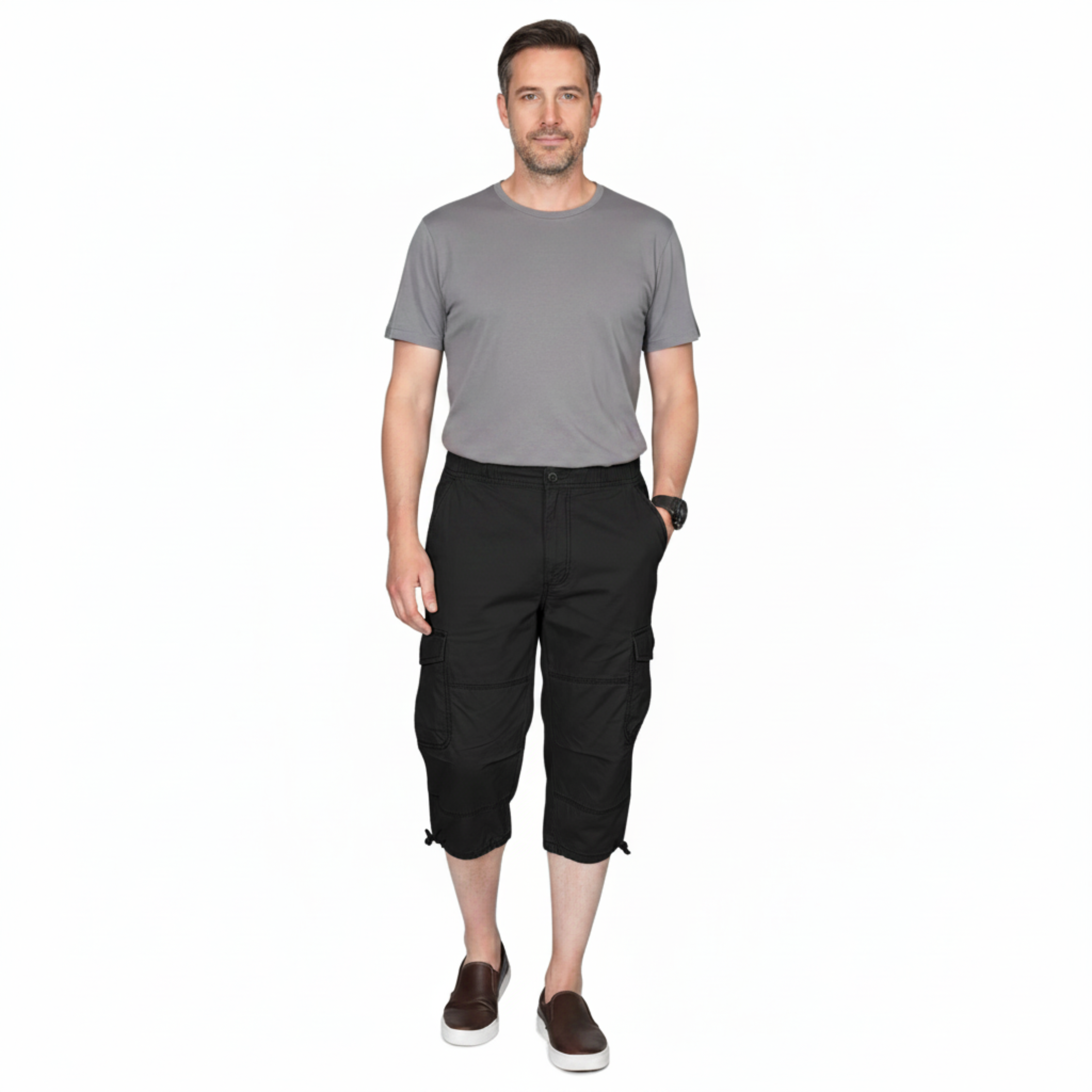 Pantalón Cargo 3/4 para Hombre con Múltiples Bolsillos y Corte Casual