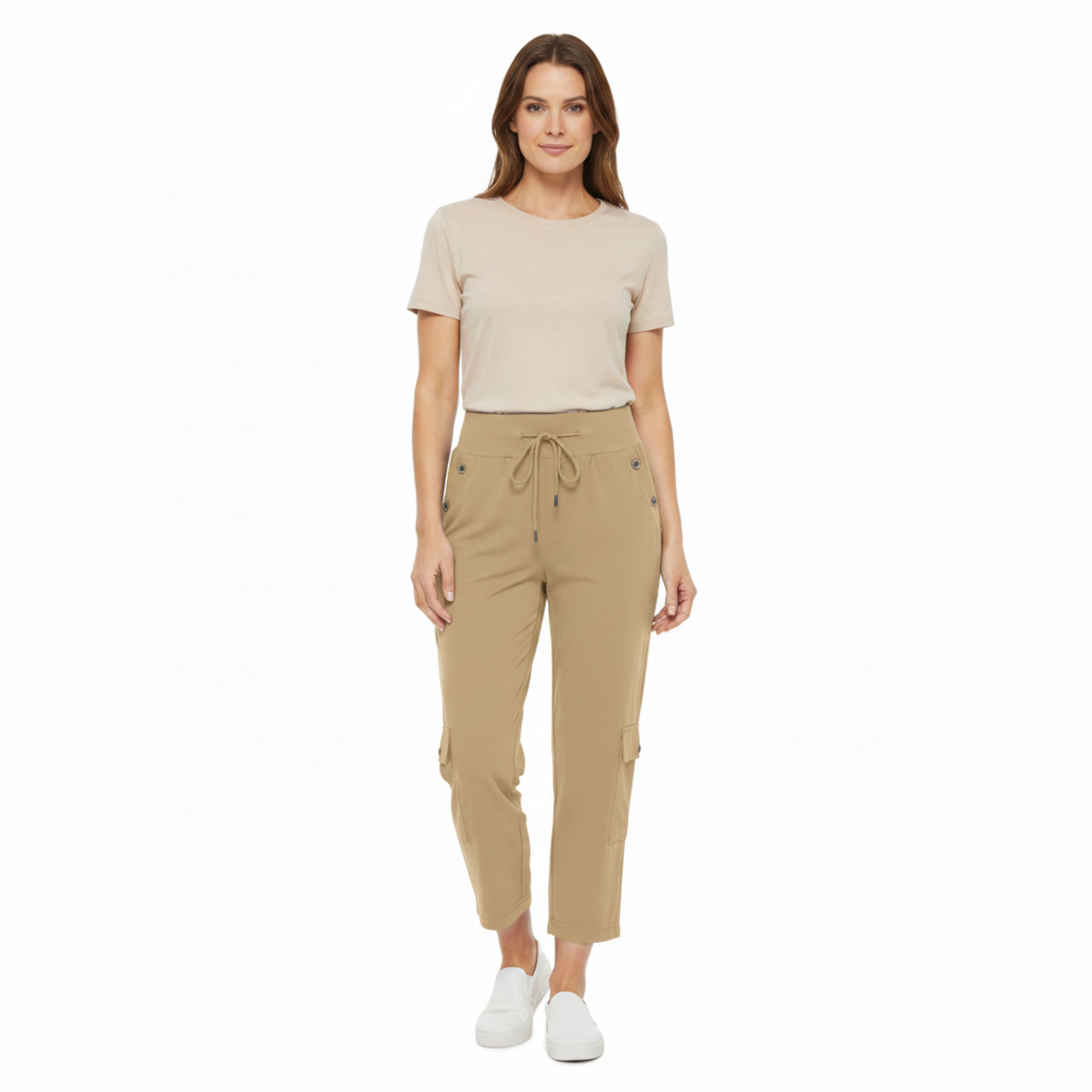 Pantacourt Capri pour Femme à Taille Élastiquée et Jambe Large avec Poches