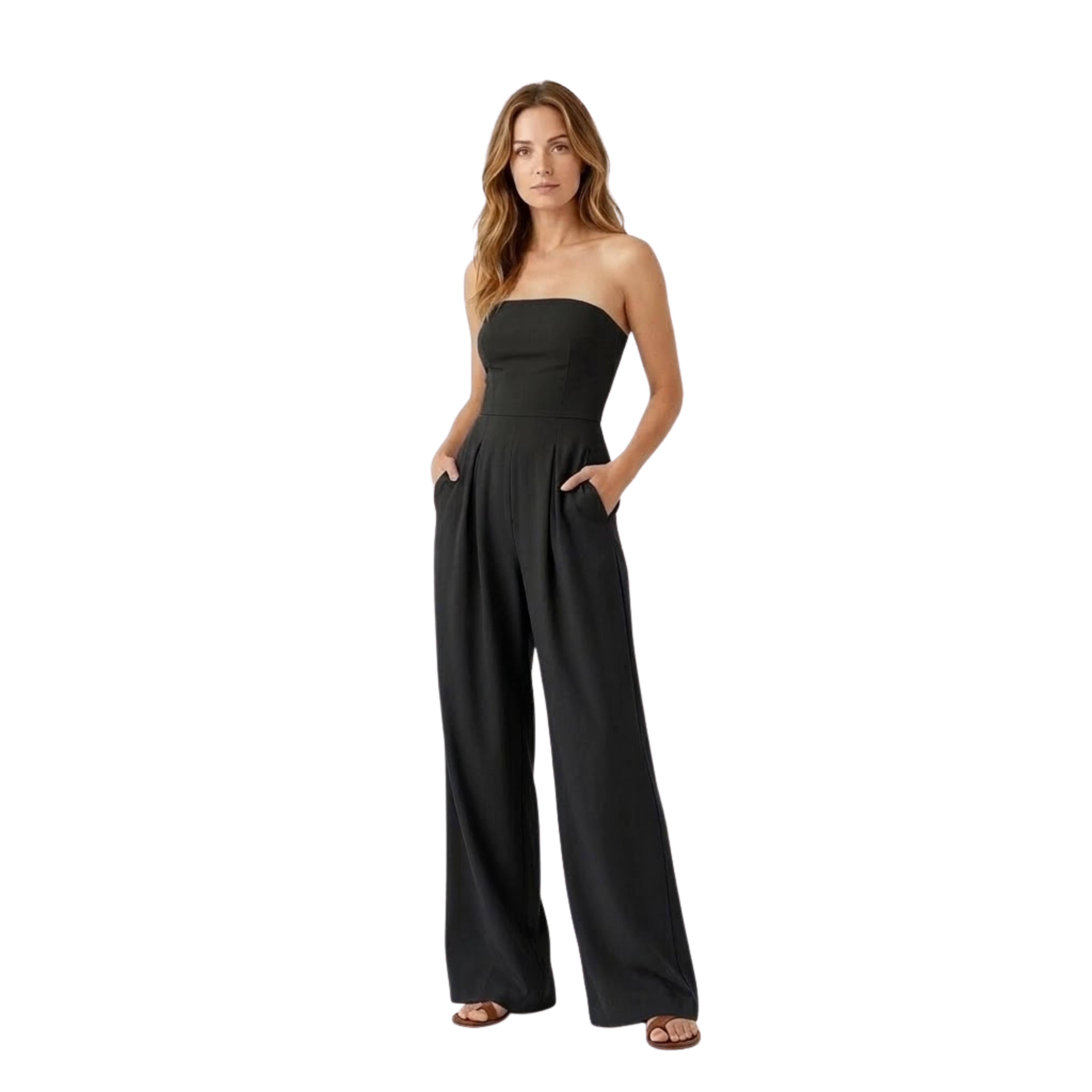 Combinaison Pantalon Bustier sans Bretelles avec Taille Ajustée et Jambes Larges