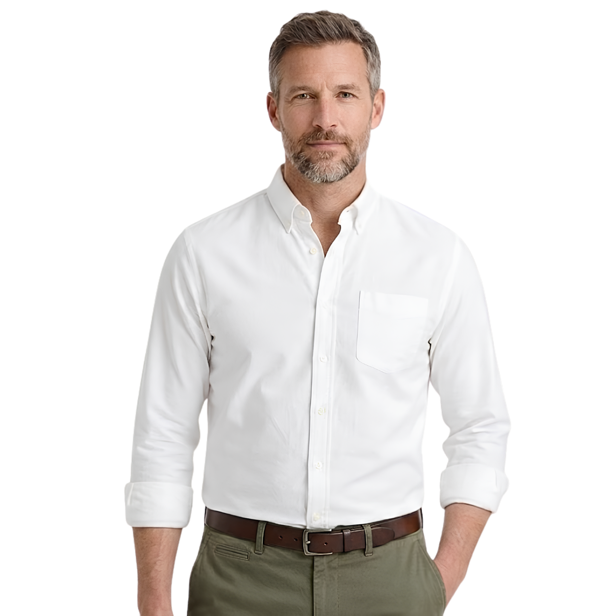 Herrenhemd mit langen Ärmeln aus Baumwolle, mit Brusttasche und geradem Schnitt
