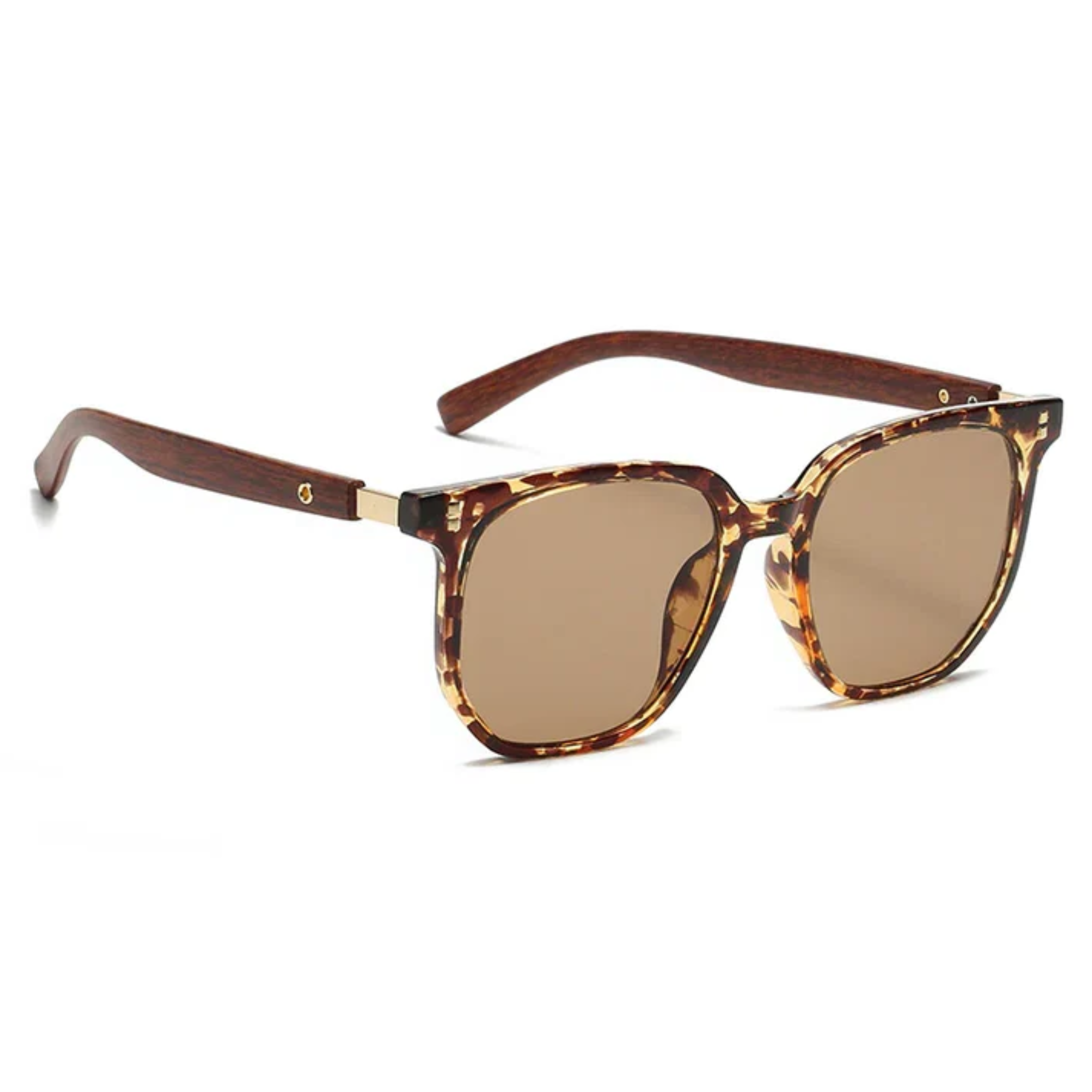 Gafas de sol cuadradas vintage con montura efecto madera y protección UV400