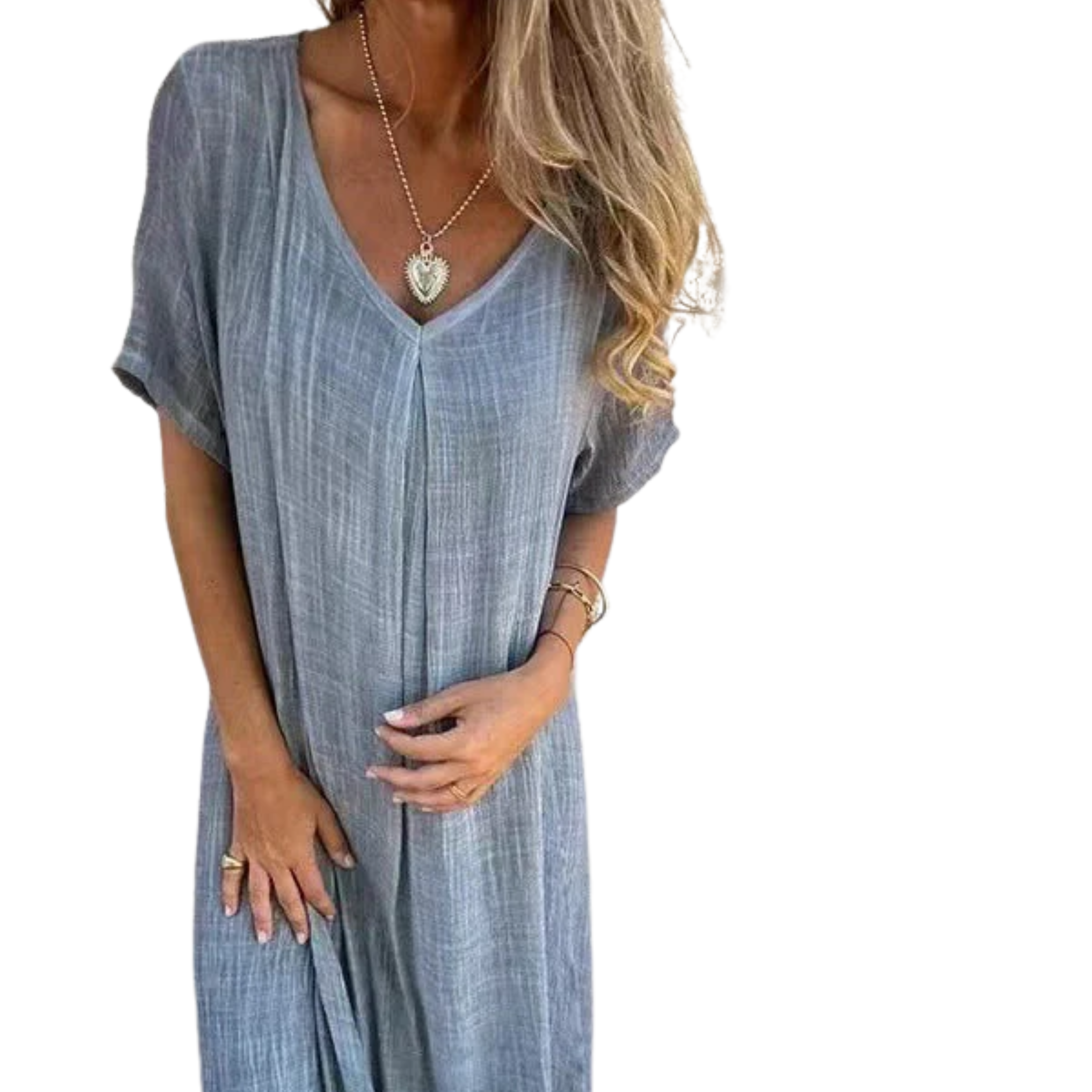 Women's linen kimono robe with V-neck — beach