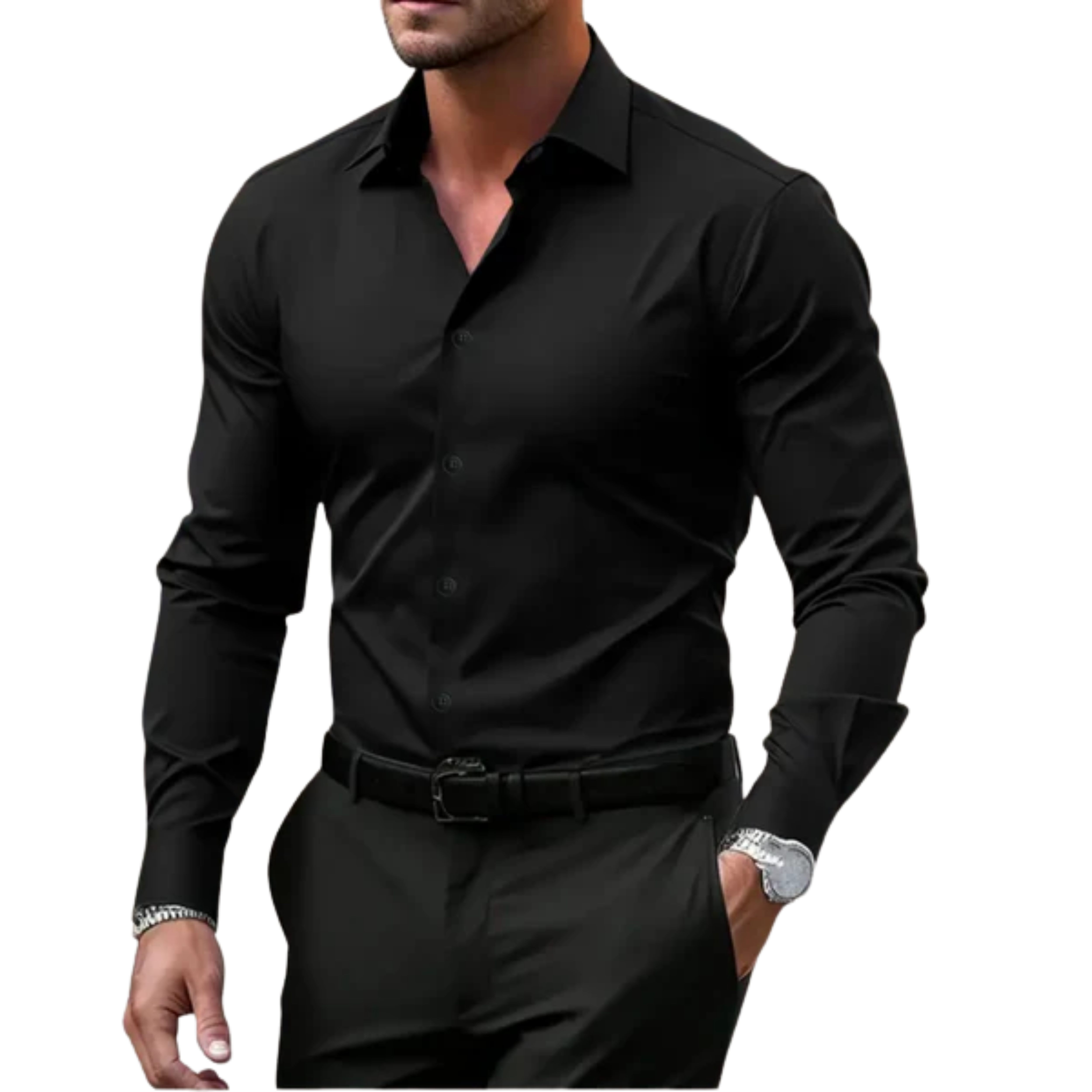 Men's button-down shirt — notched collar and long sleeves — everyday