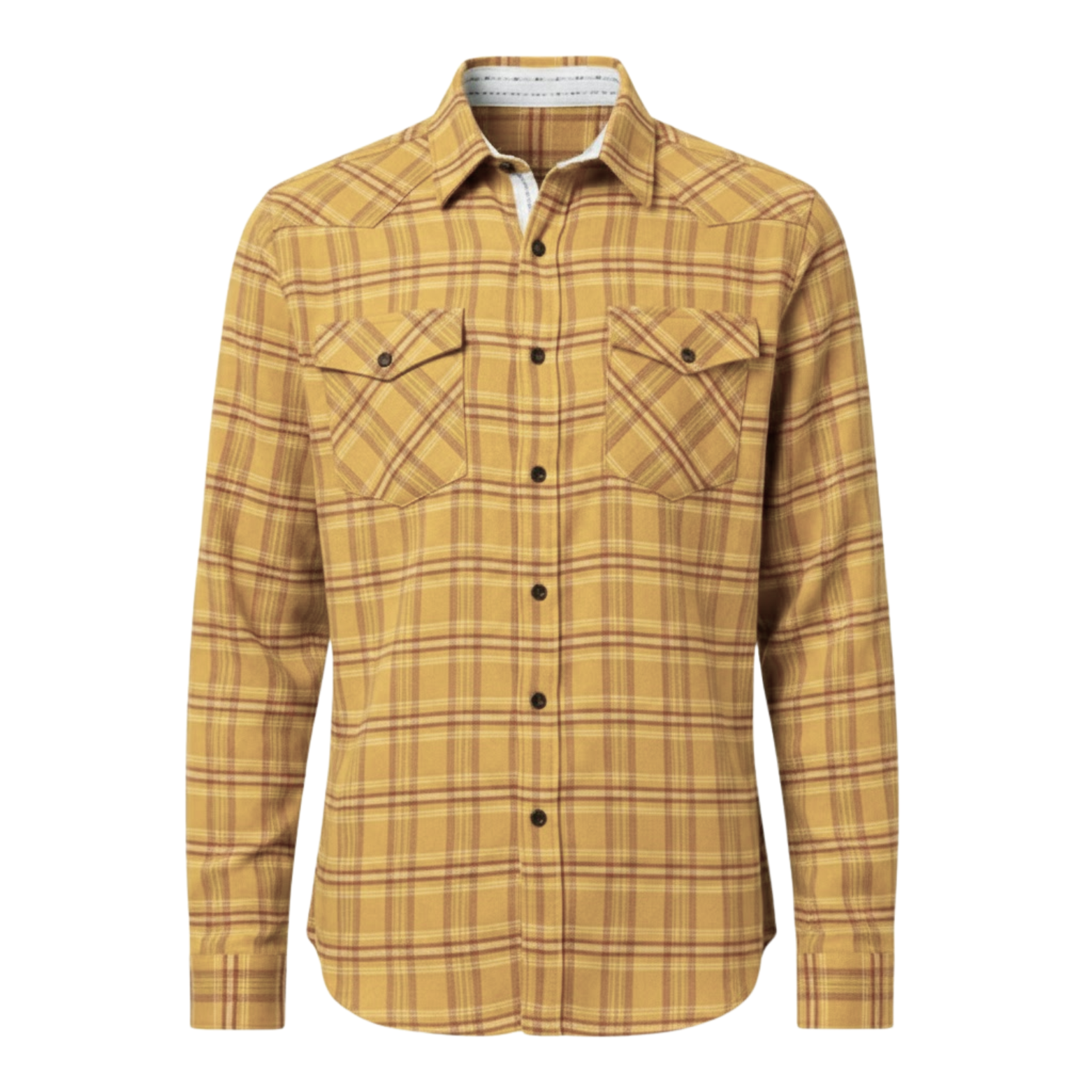 Camisa de franela de algodón a cuadros para hombre corte clásico de manga larga