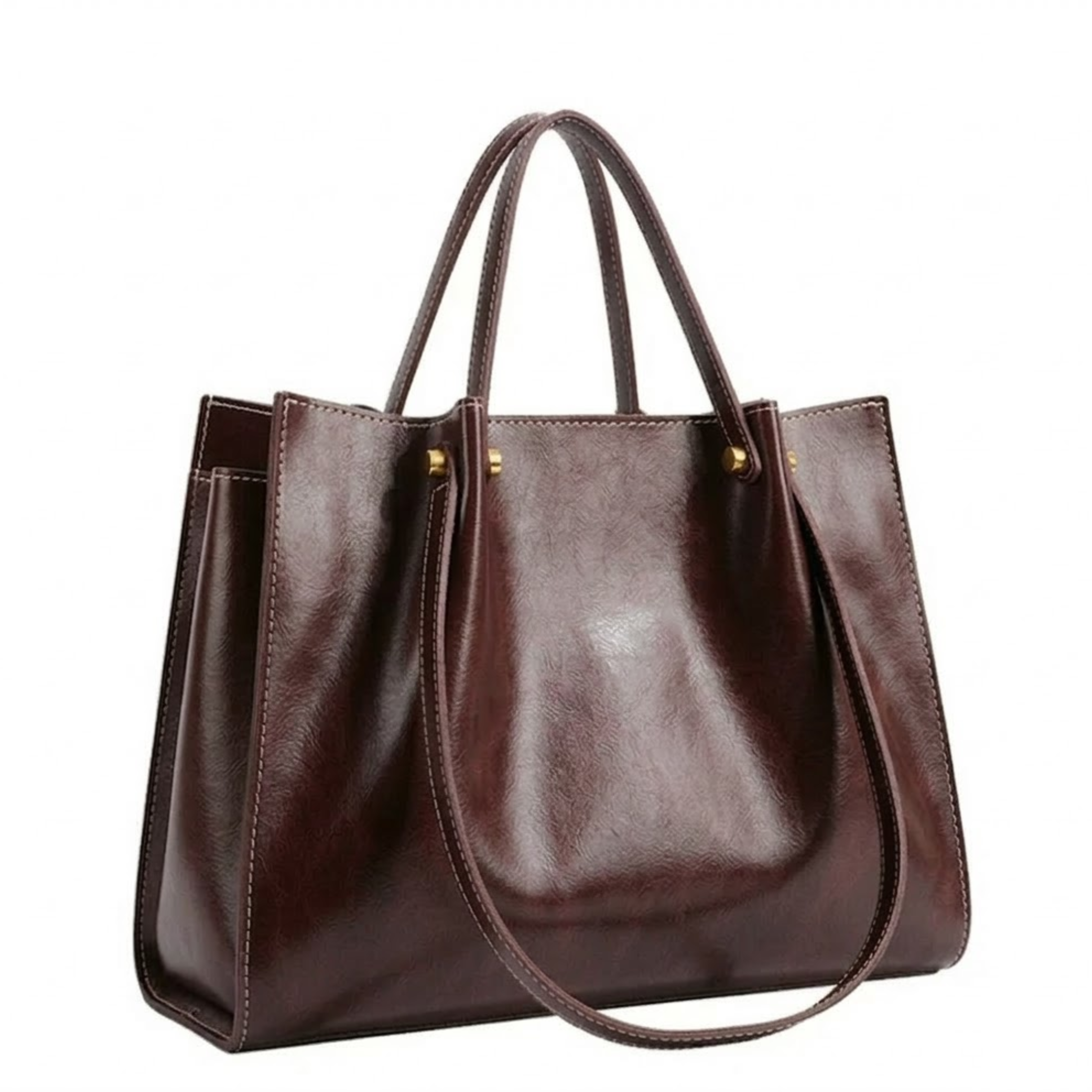 Bolso Tote de Cuero Vegetal con Cierre de Cremallera y Correa para Mujeres
