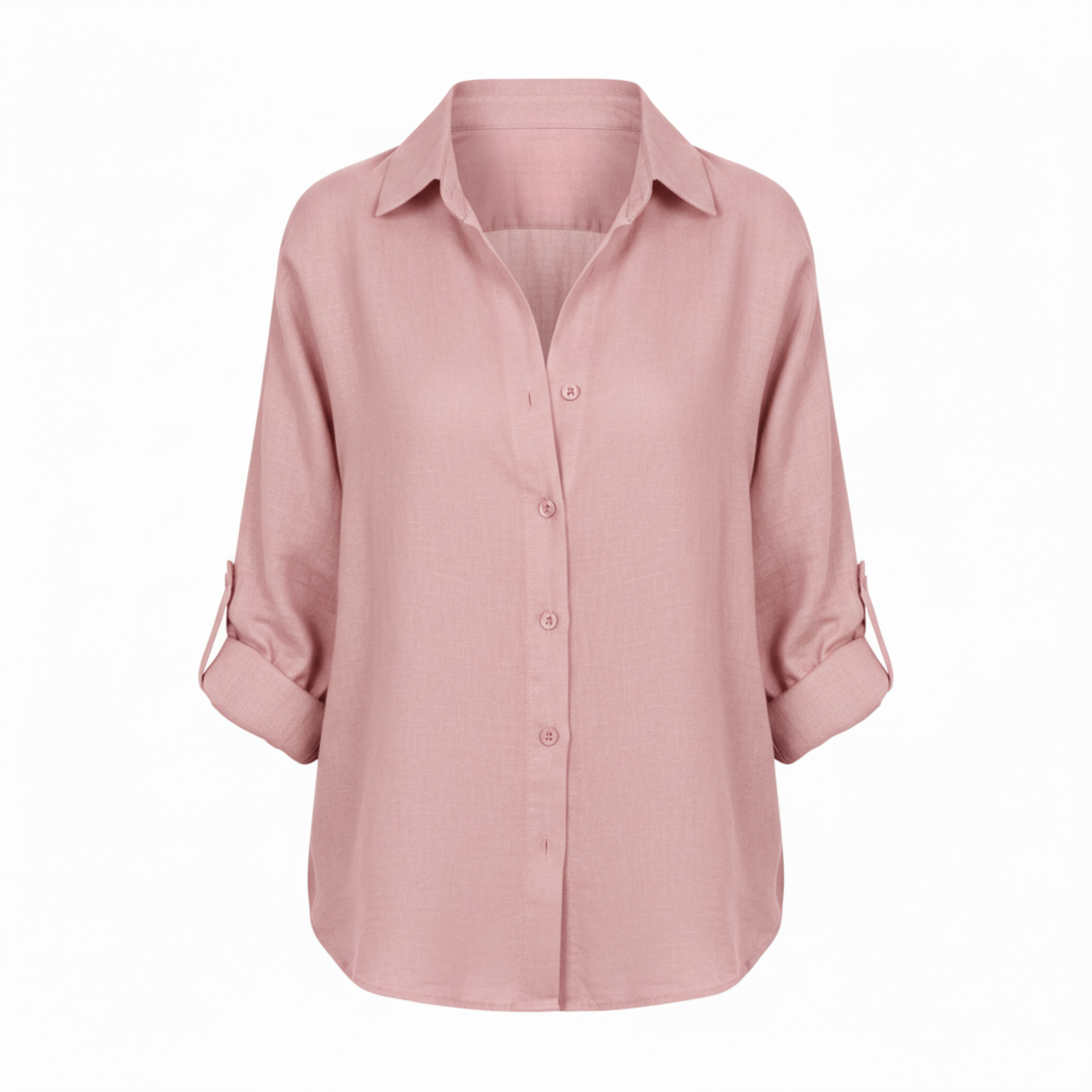 Loose casual button-up shirt for women with three-quarter sleeves and split neckline