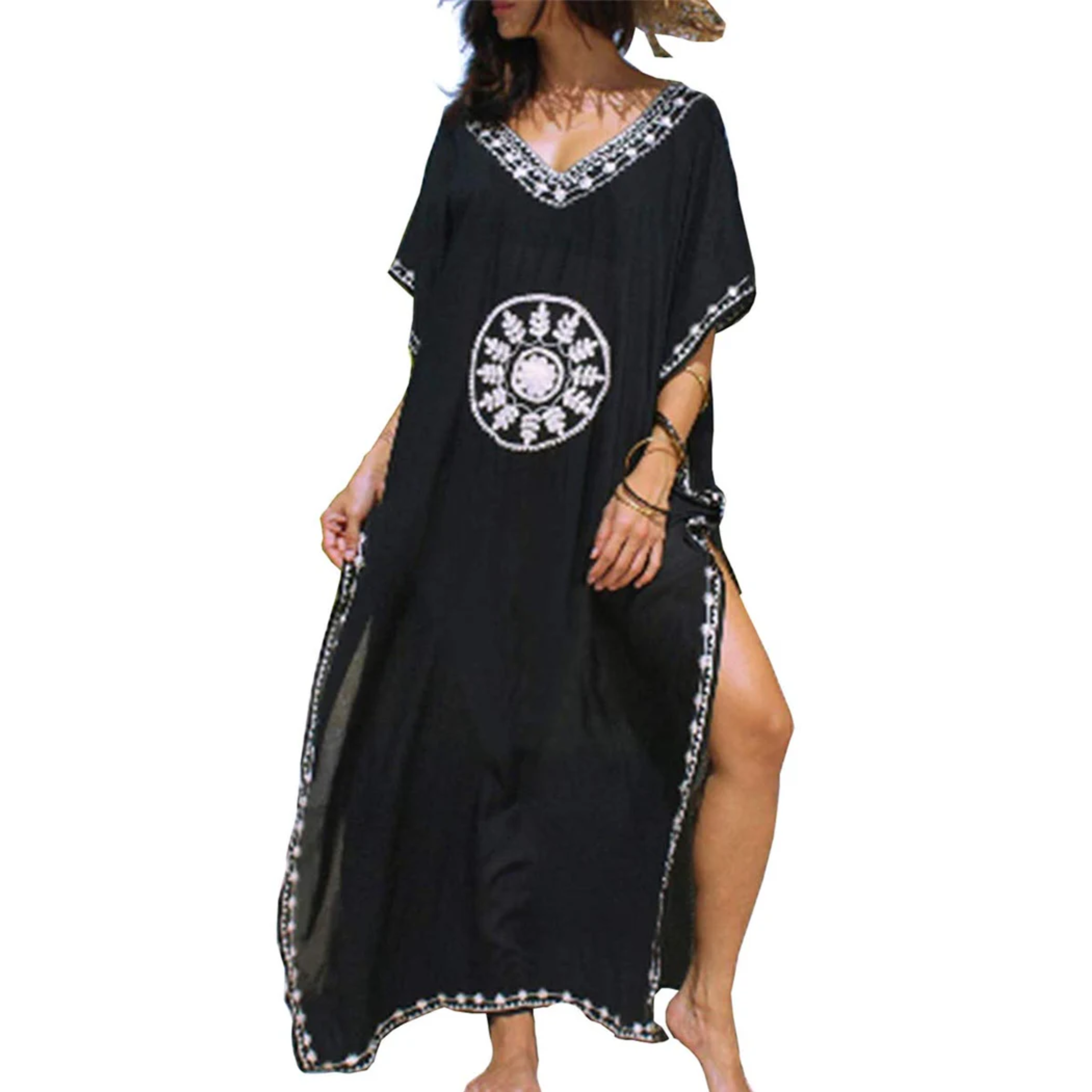 Bata kimono de playa larga — corte amplio — vacaciones de verano