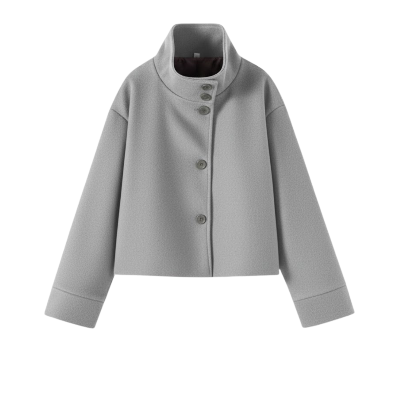 Women's winter coat in wool with a stand-up collar, single-breasted, loose fit and long sleeves