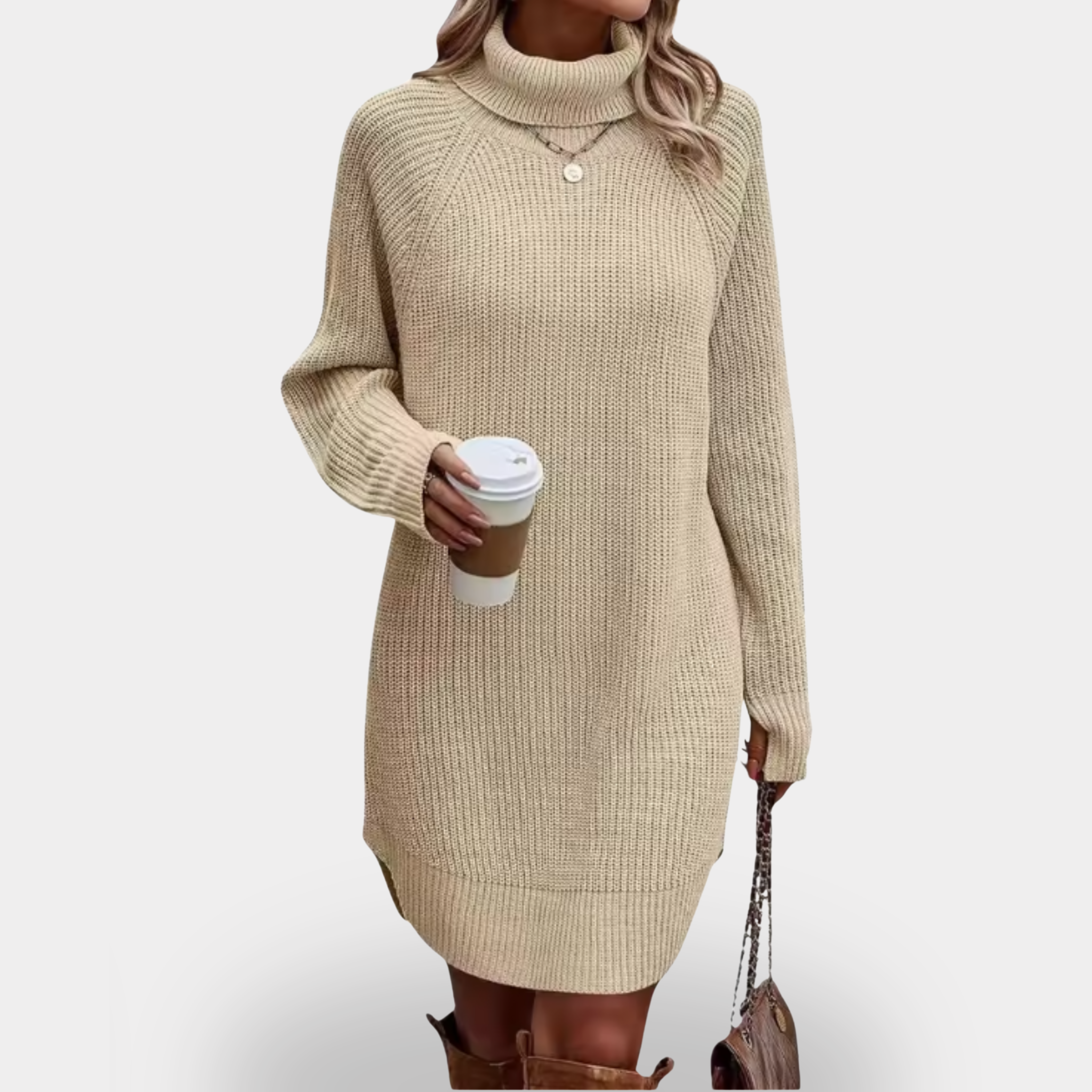 Ancienne Monde | Vestido suéter de cuello alto oversize para mujer – Elegancia casual en punto