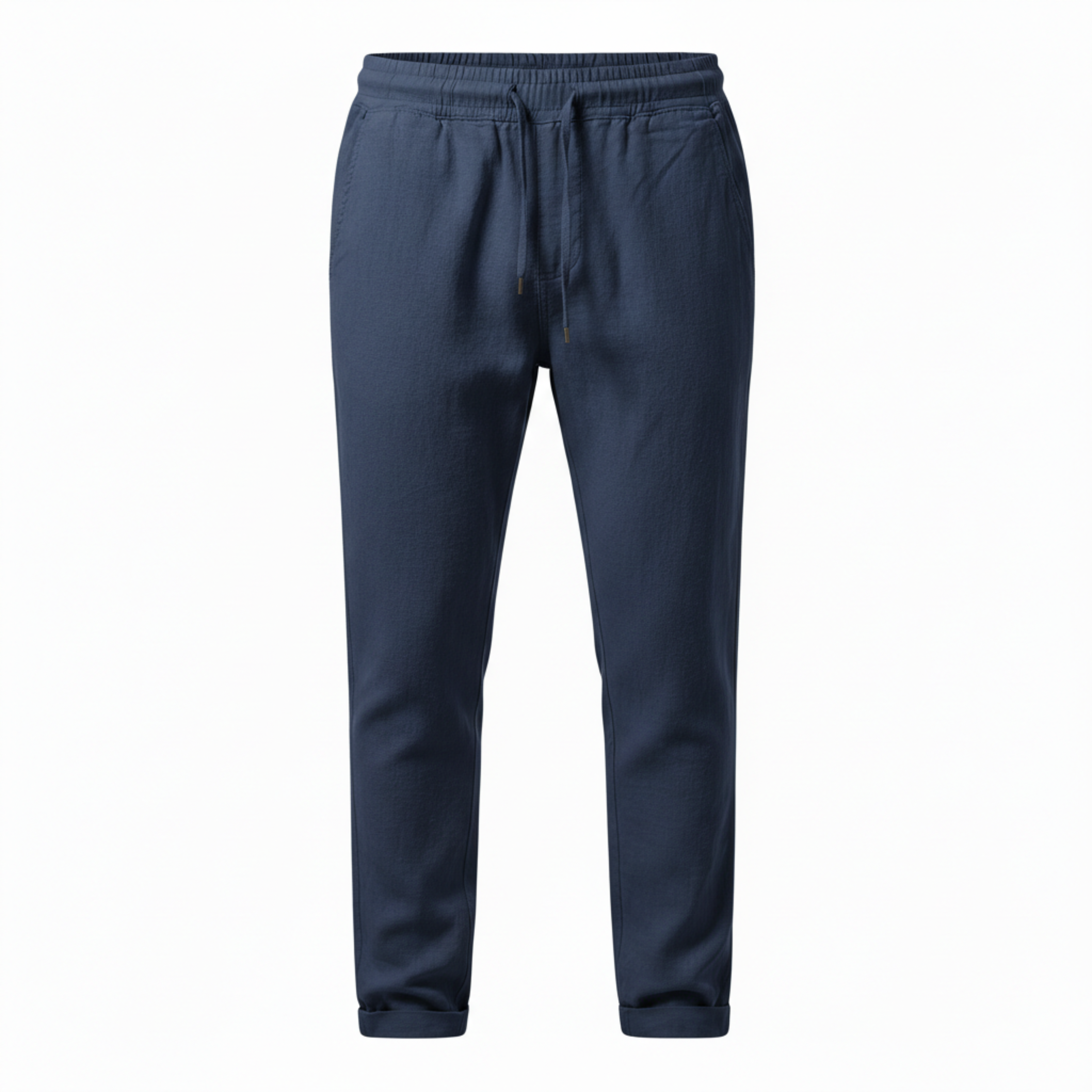 Pantaloni in Cotone e Lino da Uomo con Vita Elastica e Taglio Dritto Casual