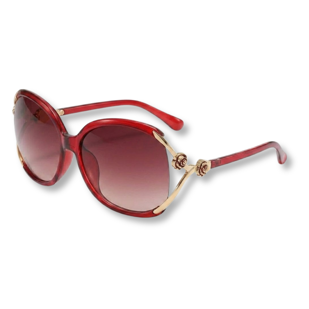 Oversized Women's Sunglasses with Metal Temples and Floral Details