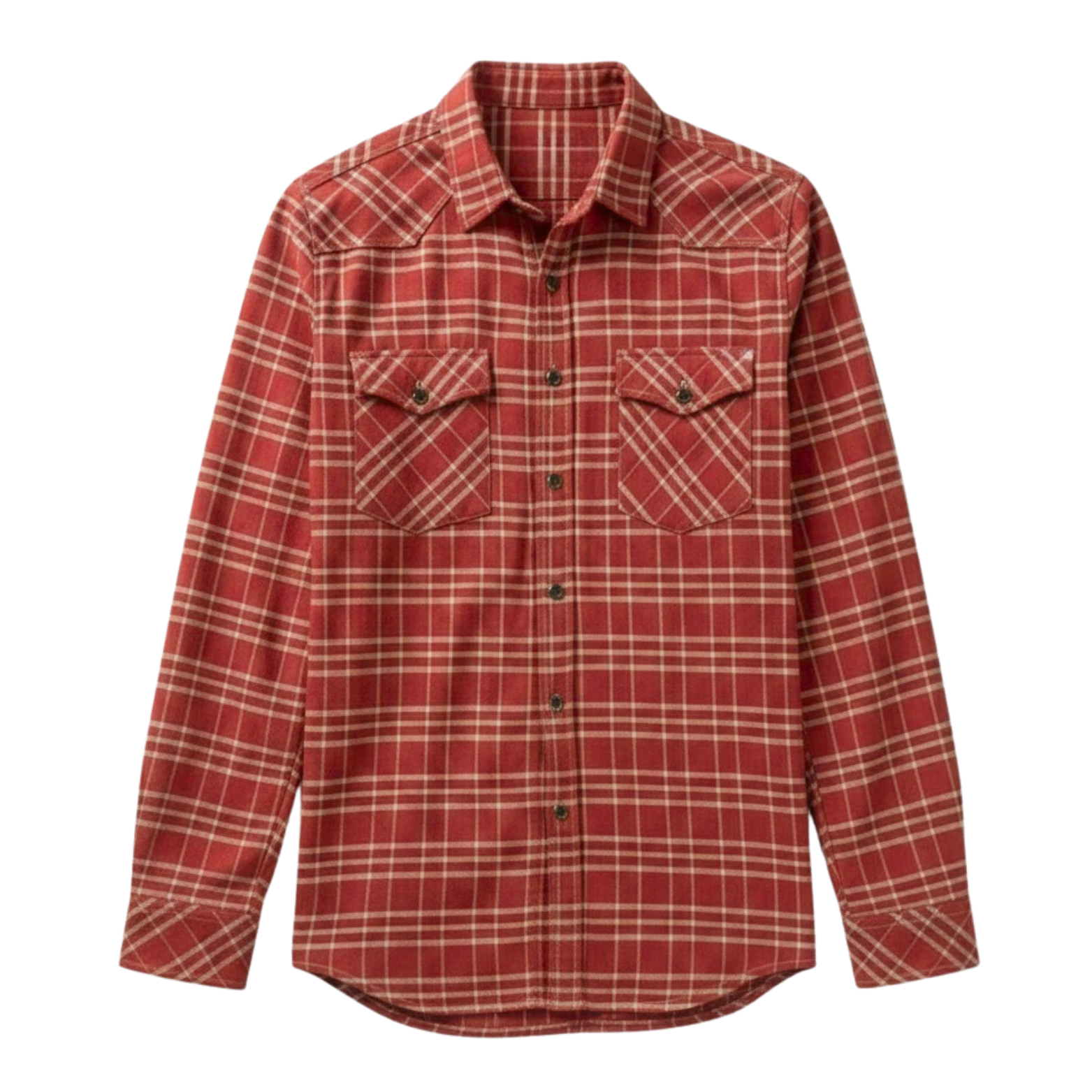 Camisa de franela de algodón a cuadros para hombre corte clásico de manga larga