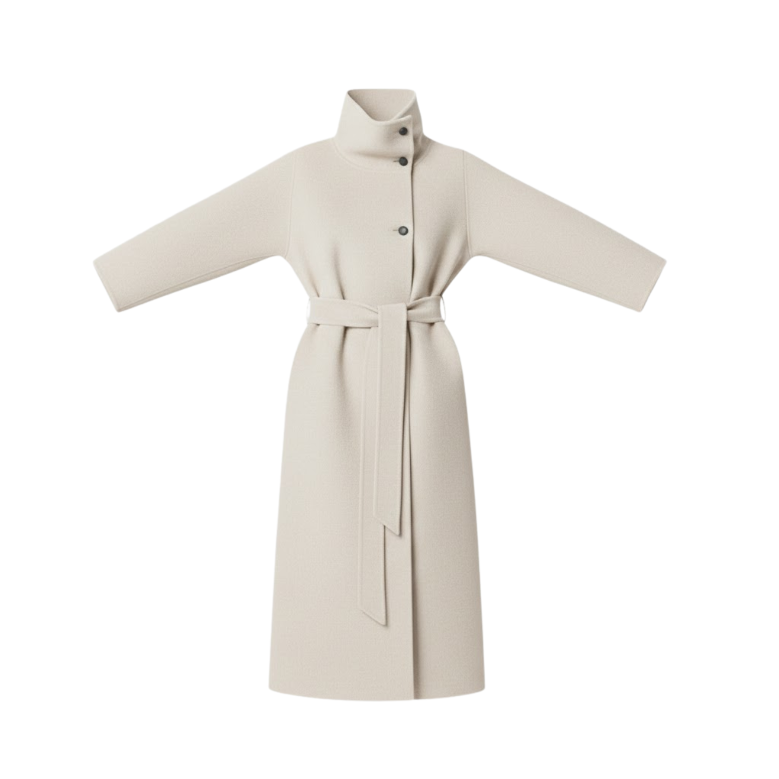 Hosszú, kétsoros gombolású, hajtókás galléros, formás kabát