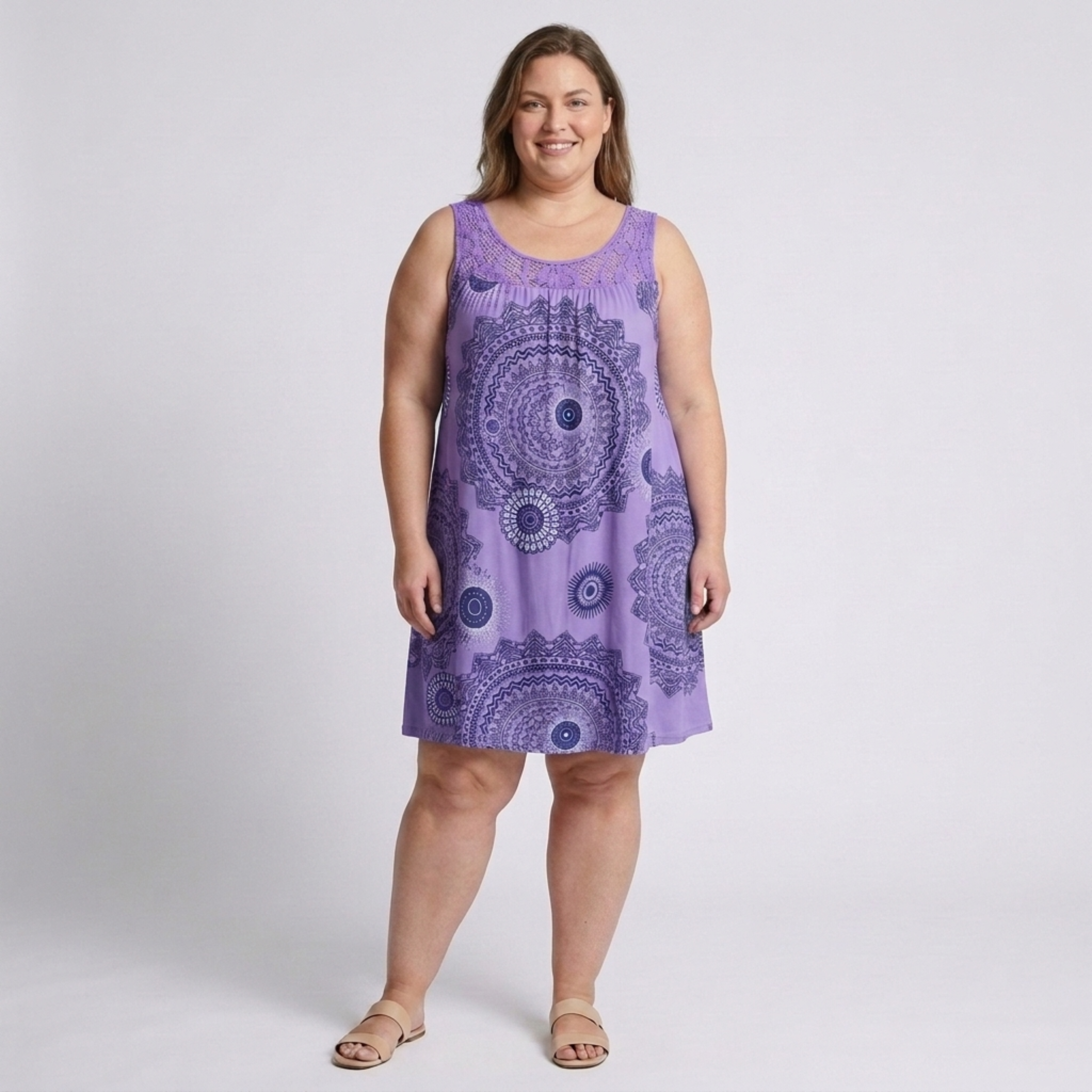 Robe d'été grande taille pour femme en coton imprimé vintage avec détails en dentelle