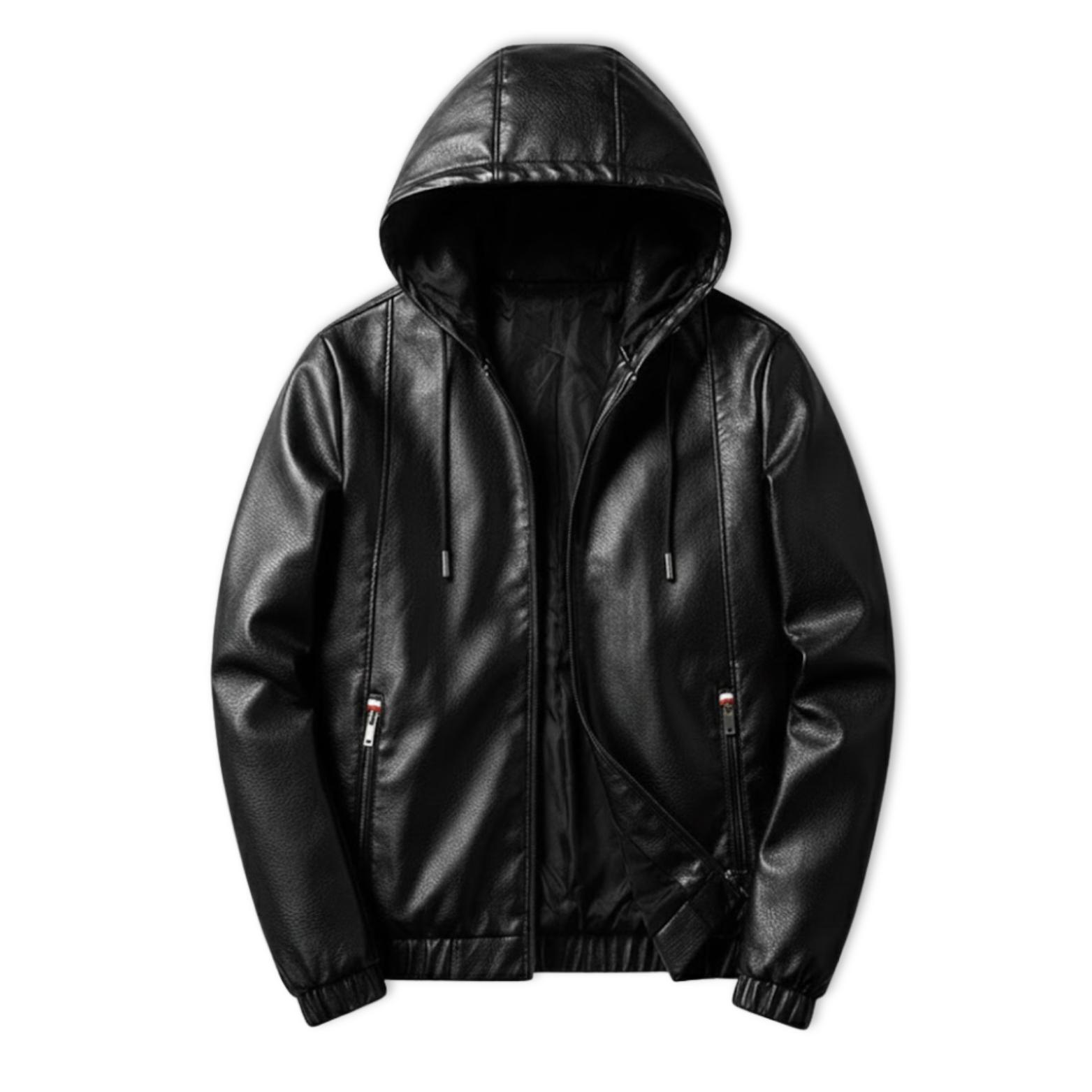 Herrevest i miljølæder med aftagelig hætte, moderne bymotorcykelstil