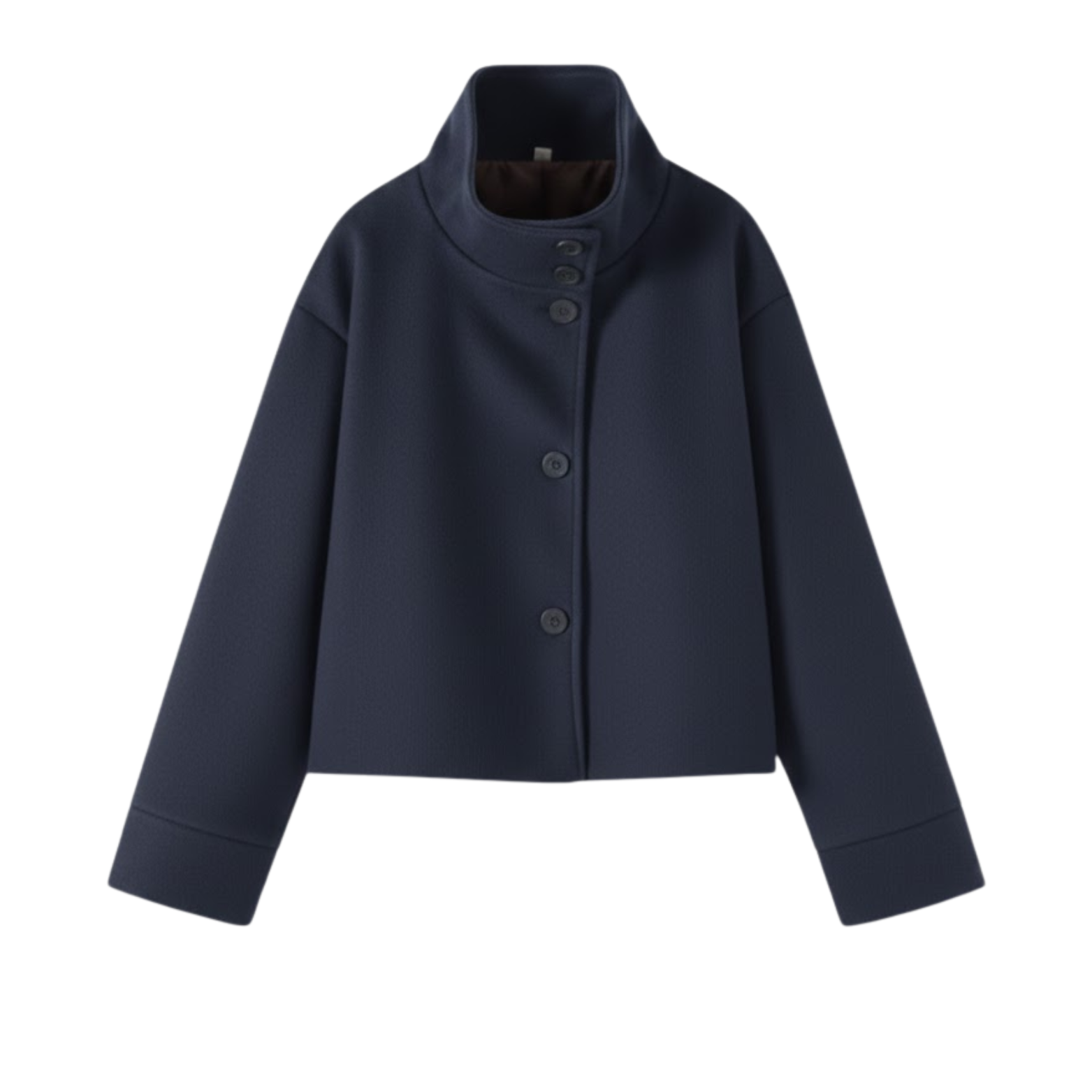 Women's winter coat in wool with a stand-up collar, single-breasted, loose fit and long sleeves