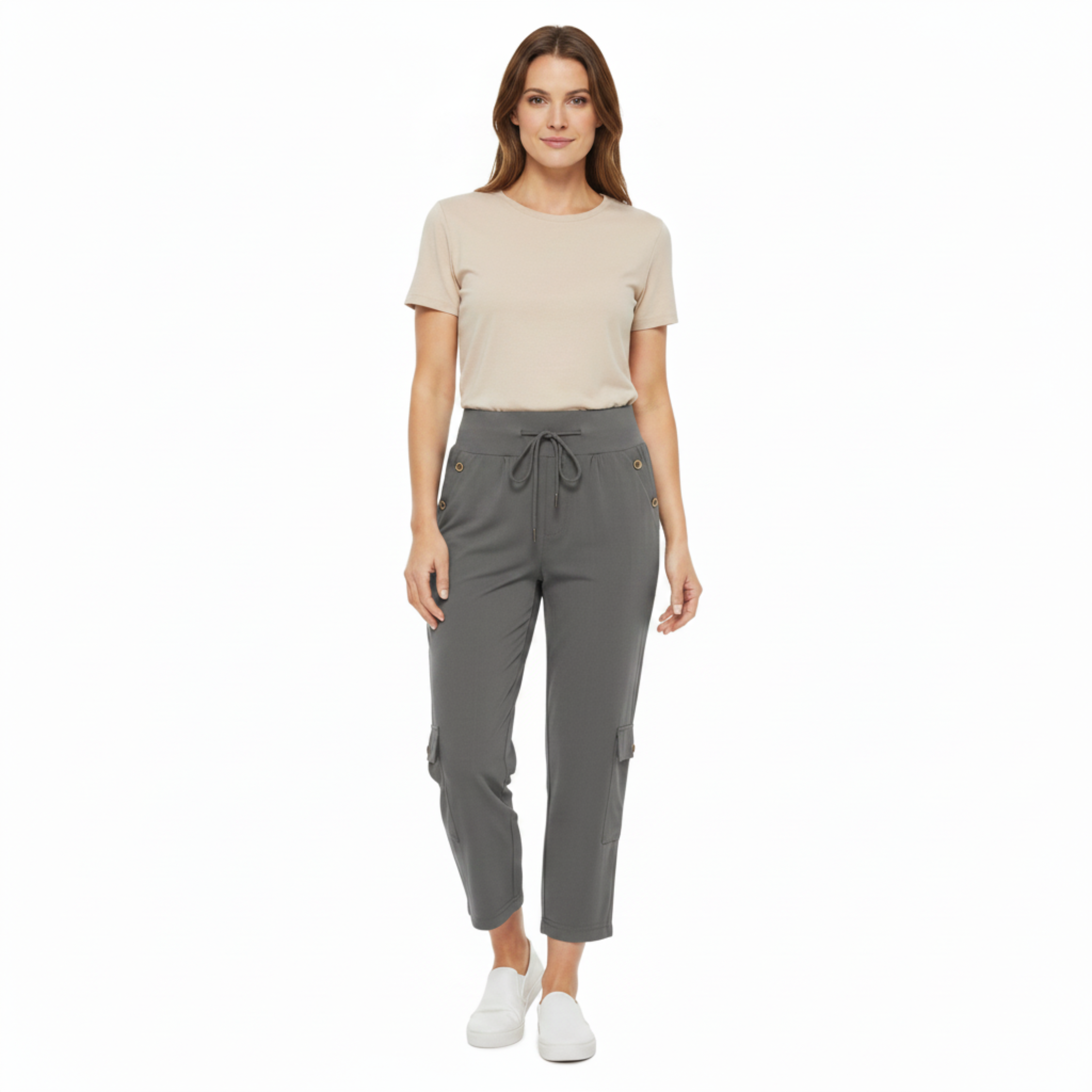 Pantacourt Capri pour Femme à Taille Élastiquée et Jambe Large avec Poches