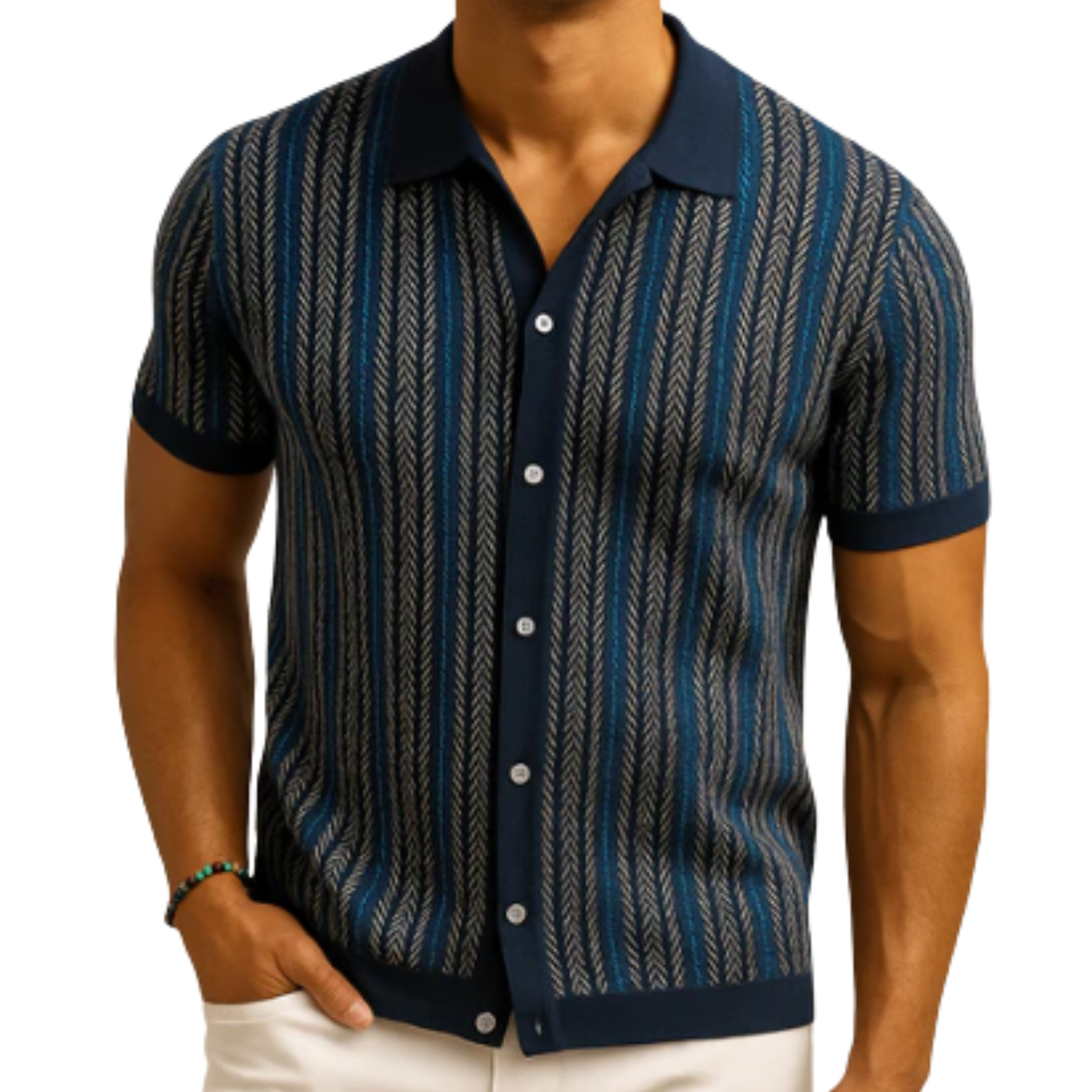 Cotton knit chemisette — buttoned polo style — semi-formal
