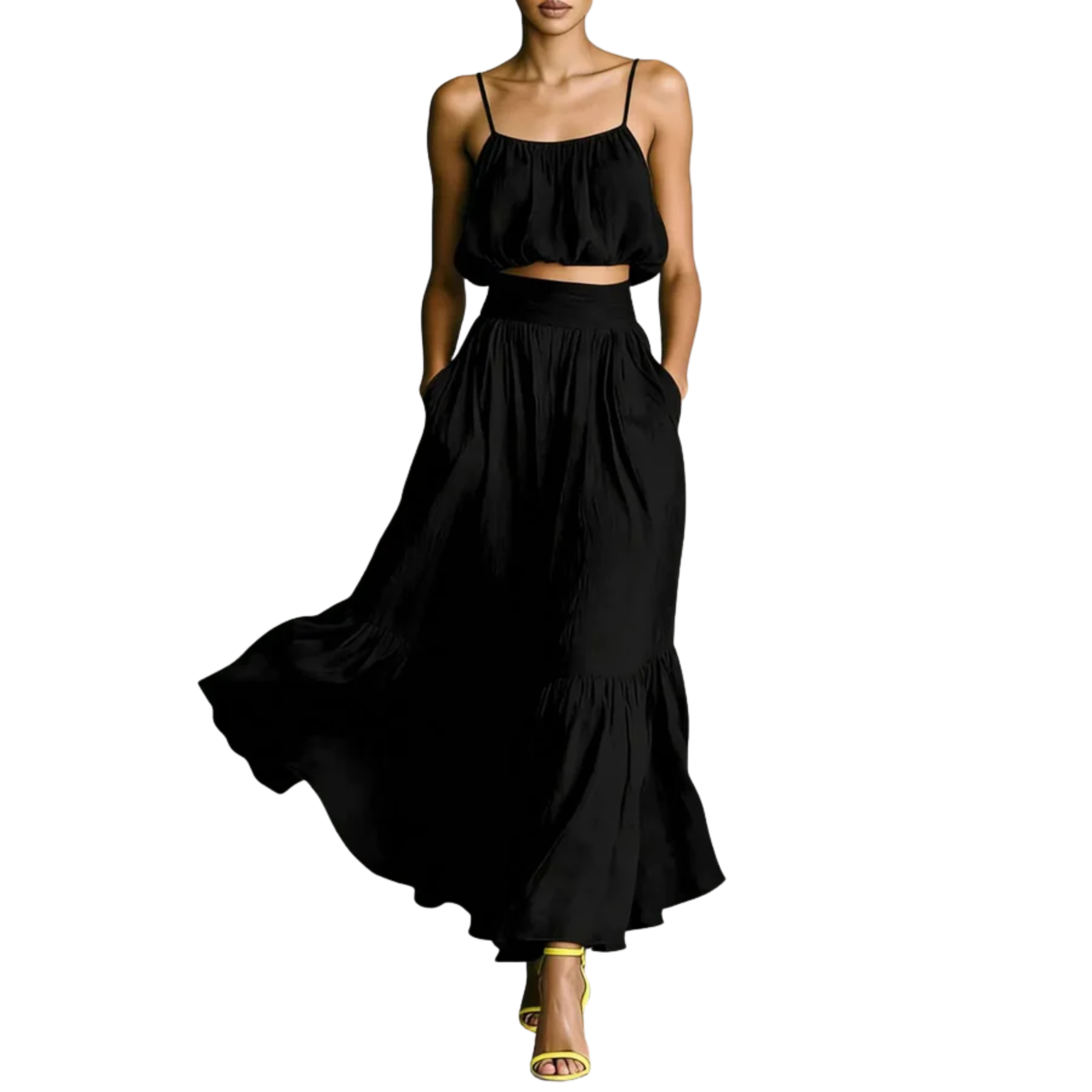 Σετ crop top για γυναίκες και μακριά φούστα — ρευστή σιλουέτα — παραλία