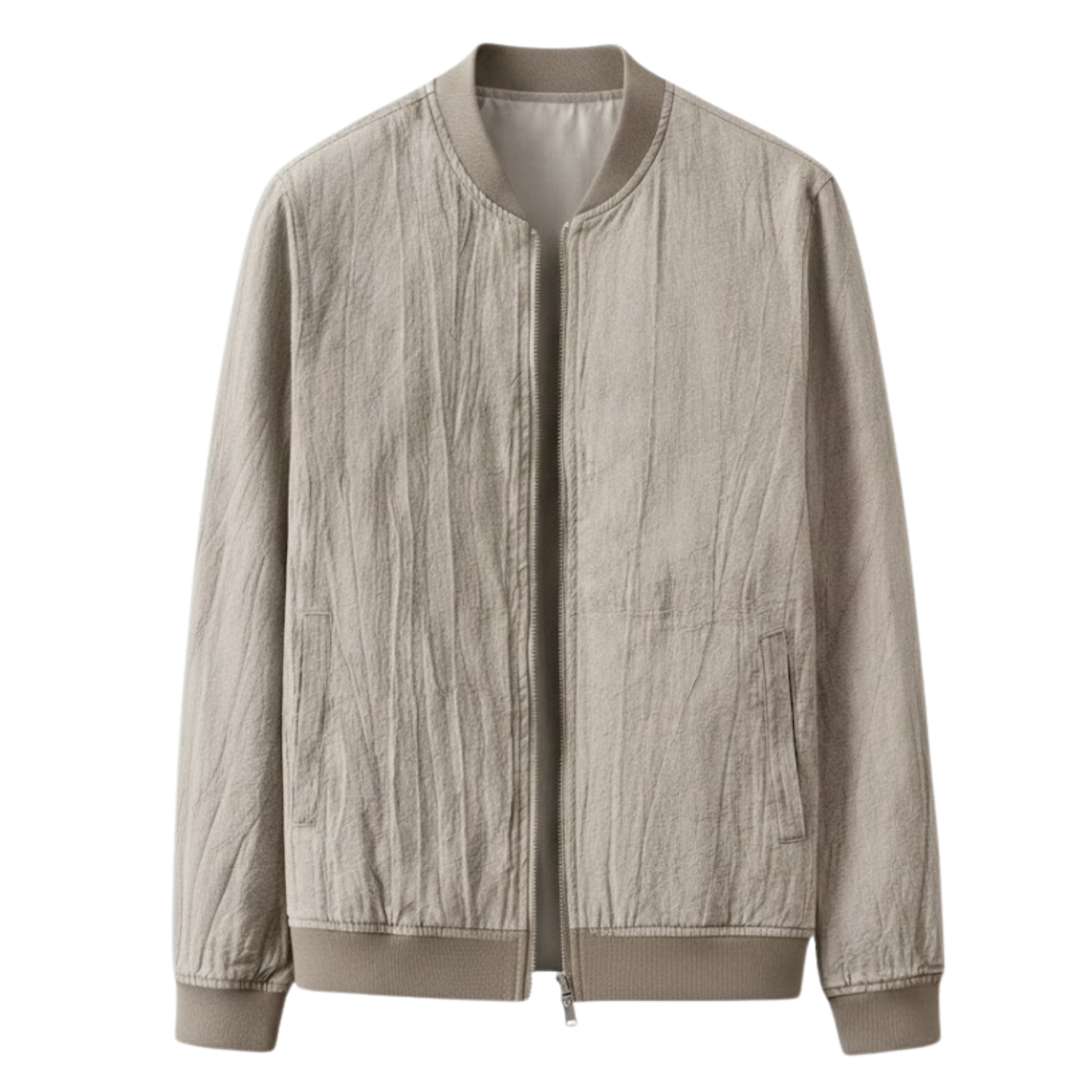 Férfi pamut- és ramiszövetből készült bomber dzseki baseball gallérral és cipzárral