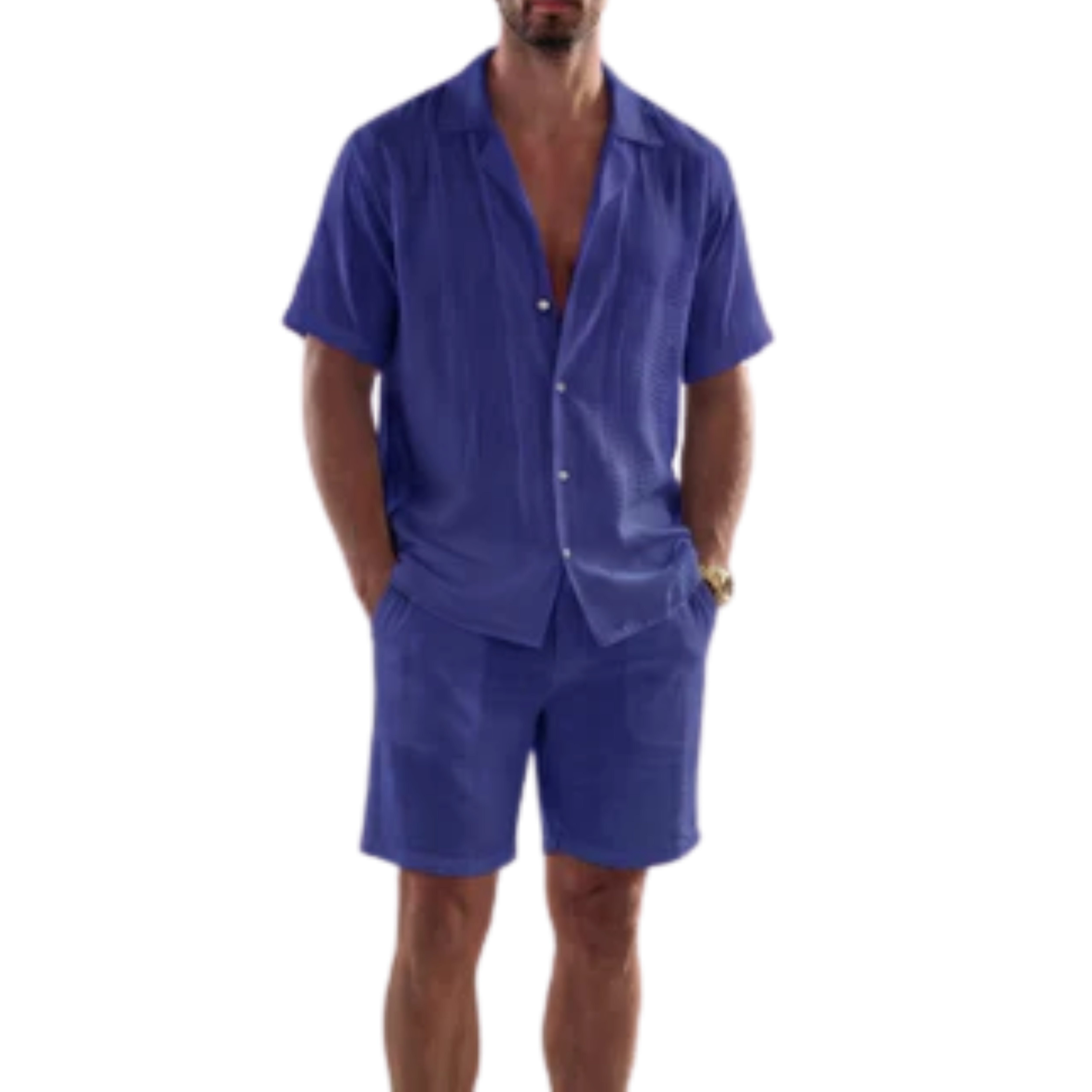 Herren-Leinen-Set — Kurzarmhemd und Shorts — Sommer und Strand