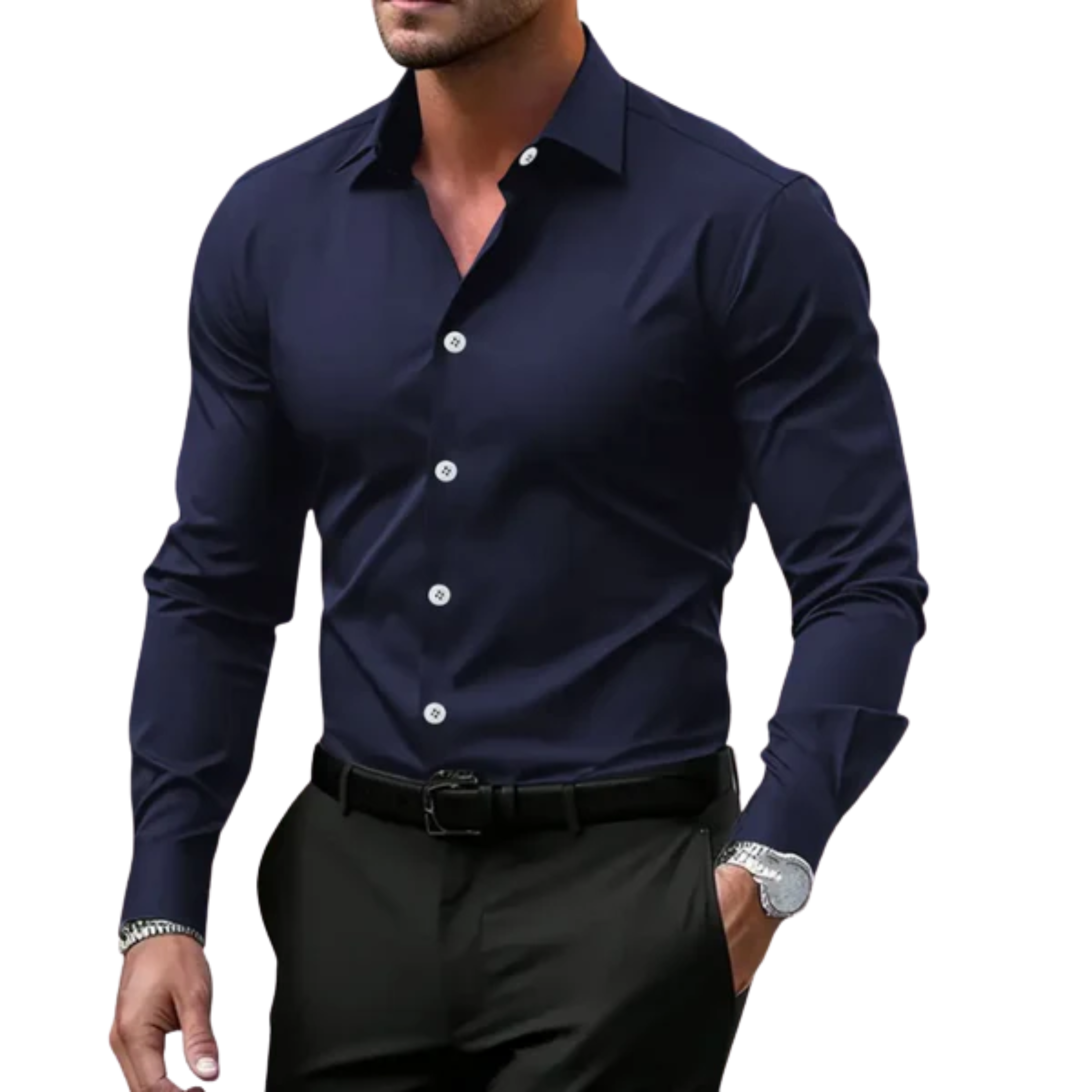 Men's button-down shirt — notched collar and long sleeves — everyday