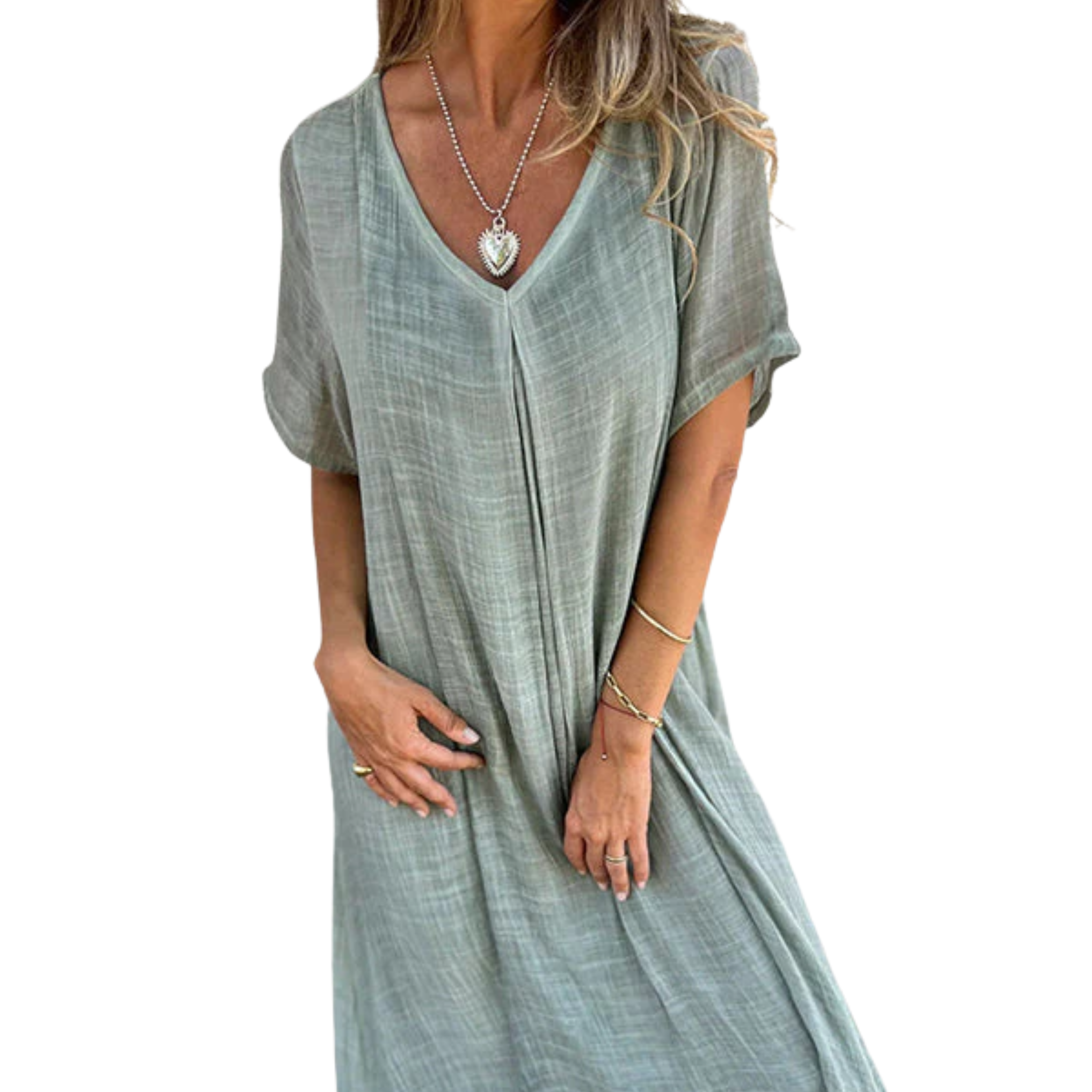 Women's linen kimono robe with V-neck — beach