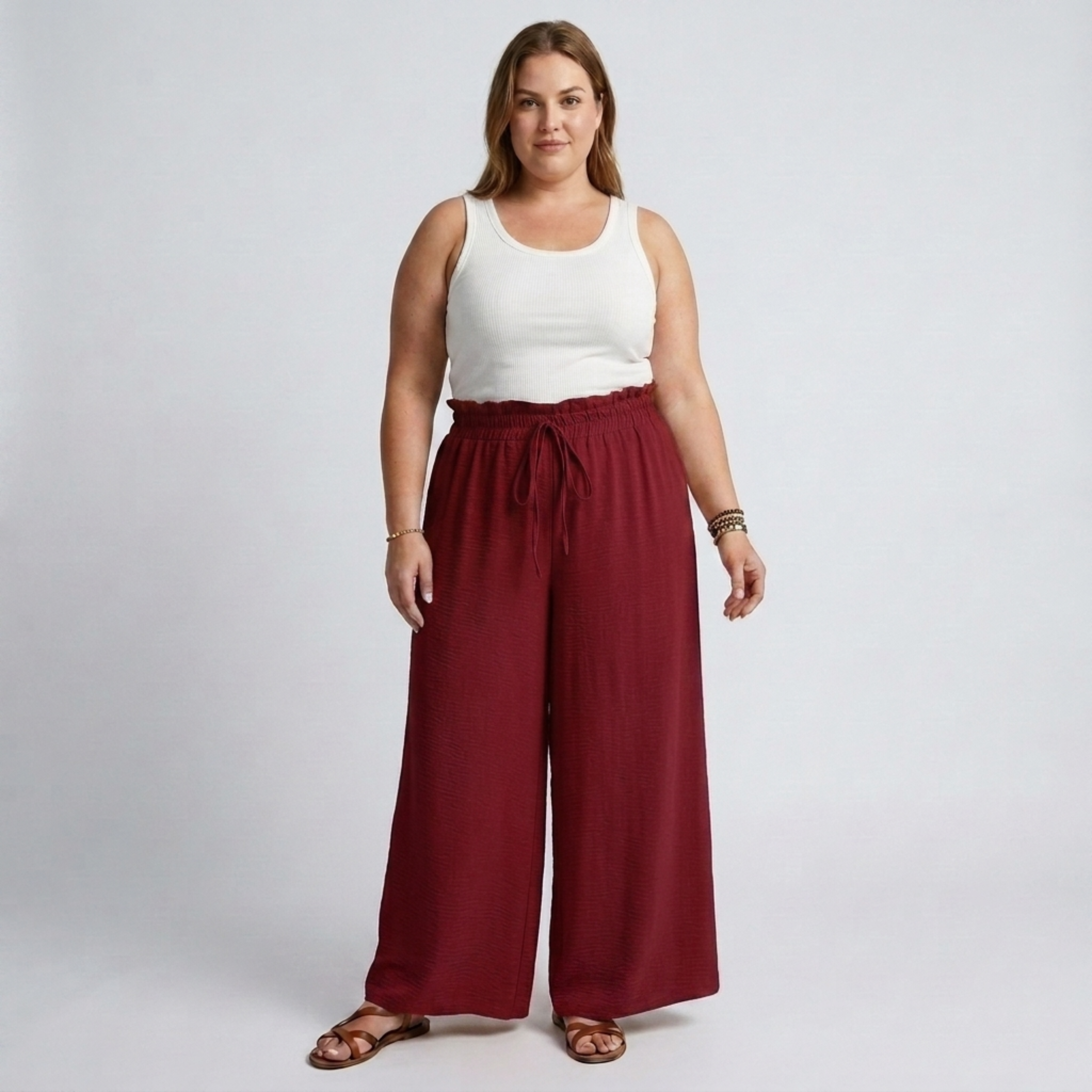 Pantaloni larghi taglia grande da donna con vita elastica e coulisse