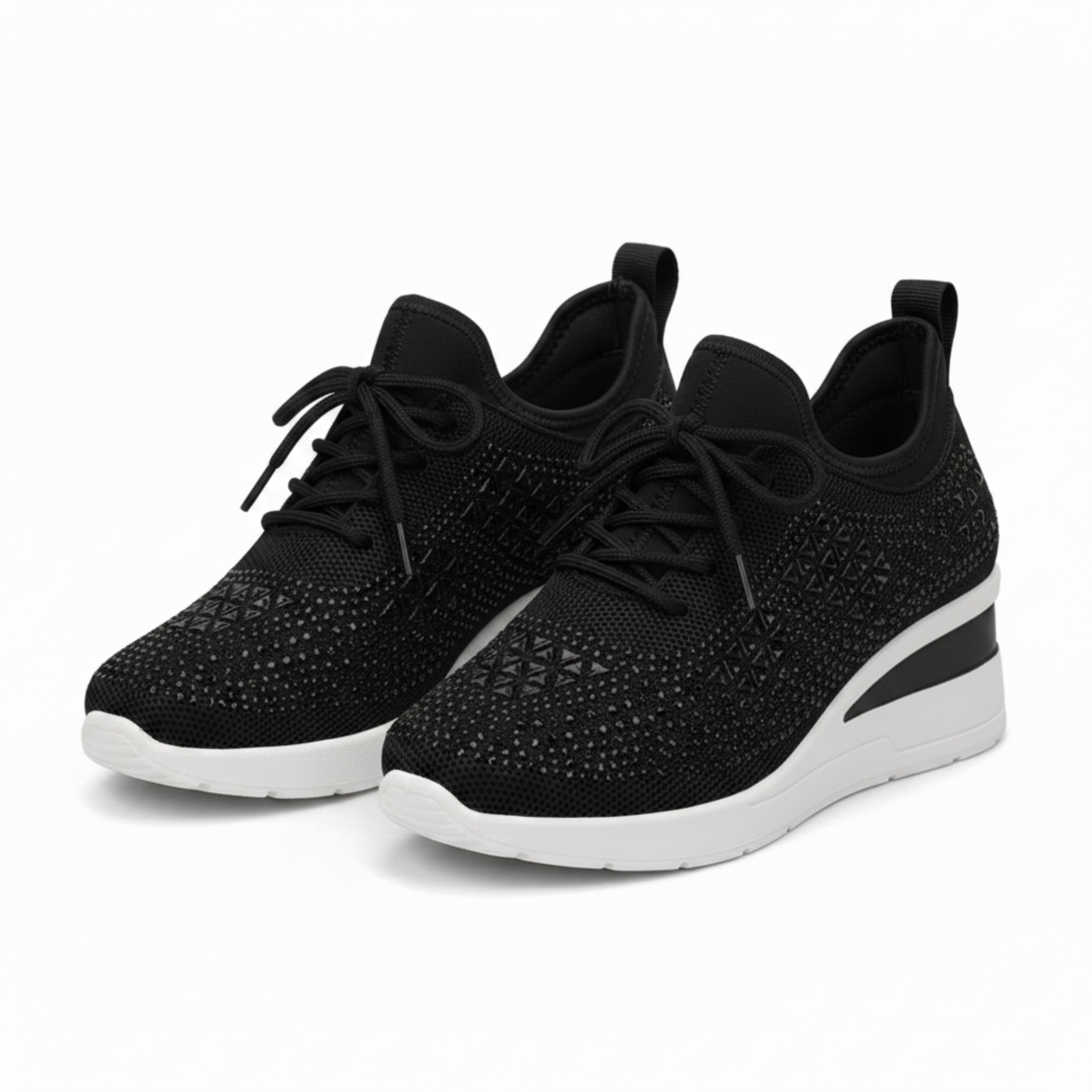 Sneakers med Kilehæl og Rhinsten til Kvinder, Platformssneakers i Mesh