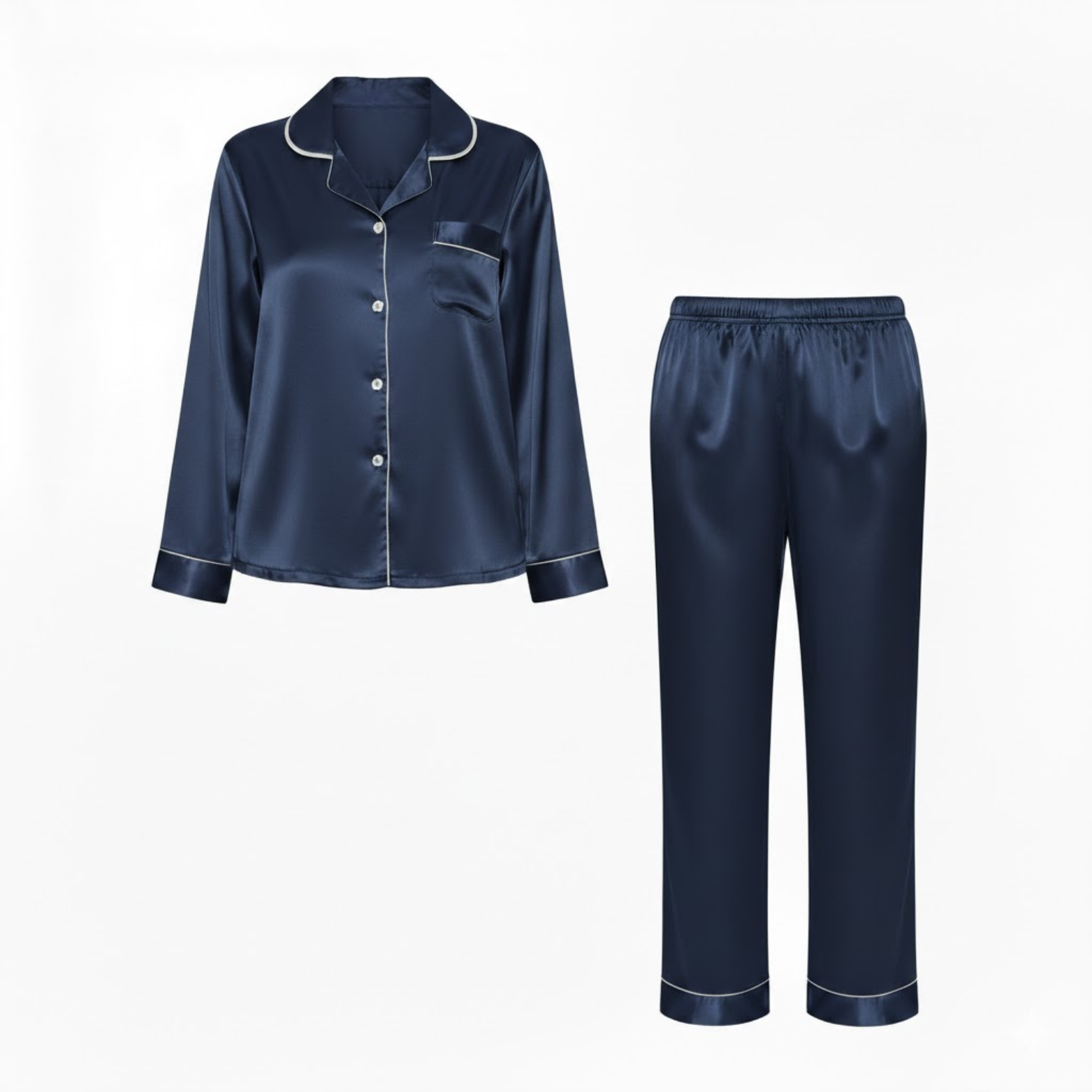 Satin nightwear set for women with long-sleeved shirt and trousers