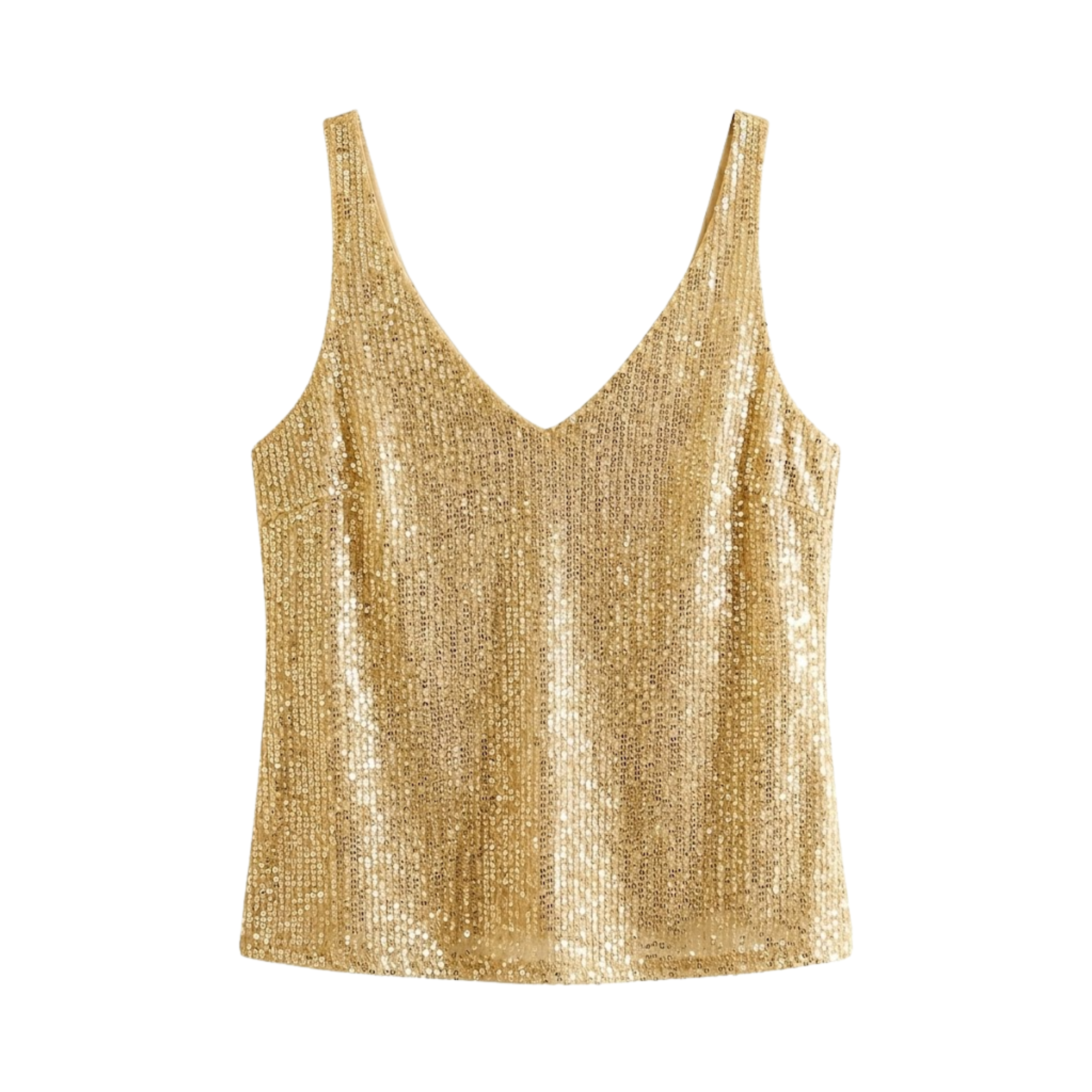 Top con Paillettes, Scollo a V e Senza Maniche da Donna