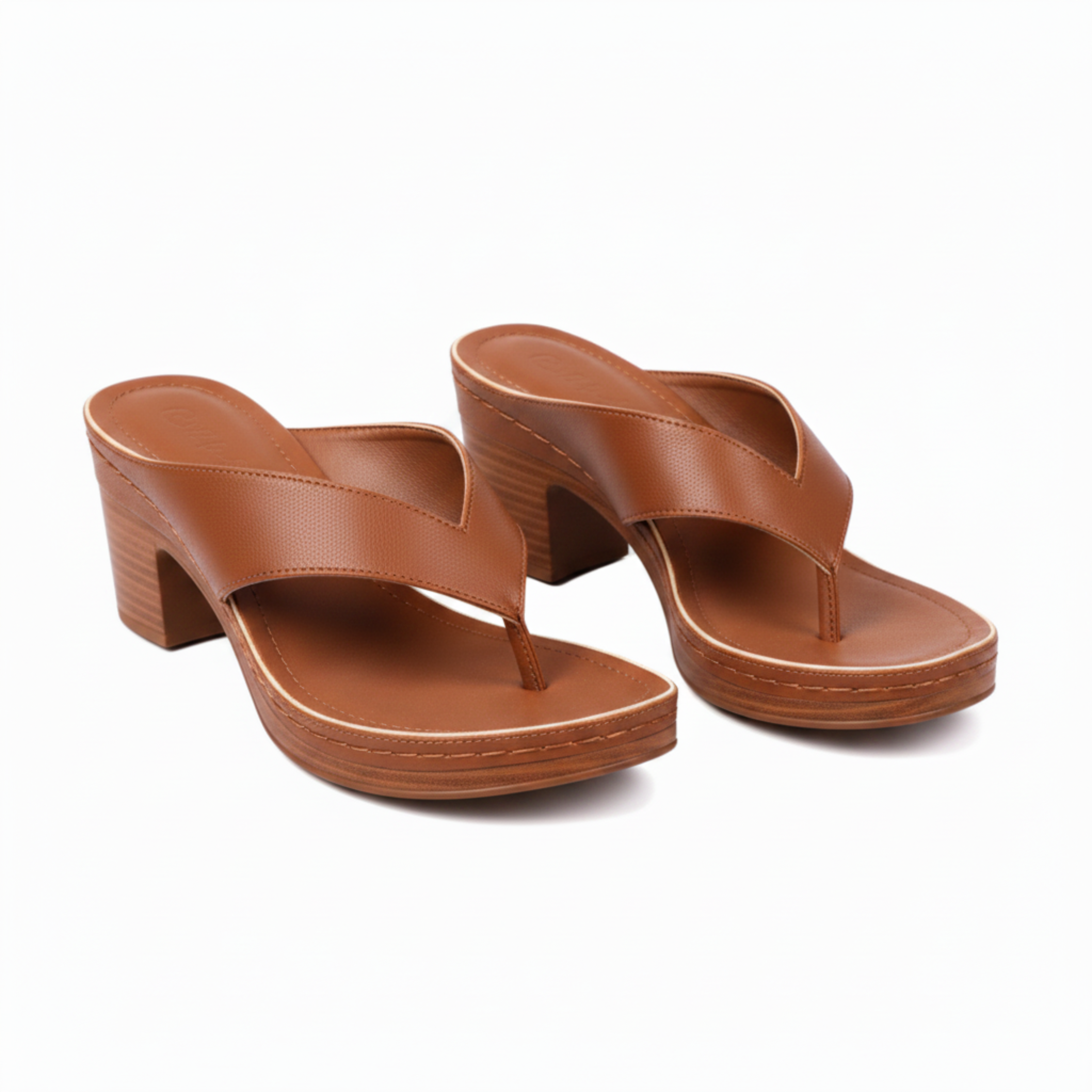 Block Heel Sandals for Women with Metallic Thong Strap